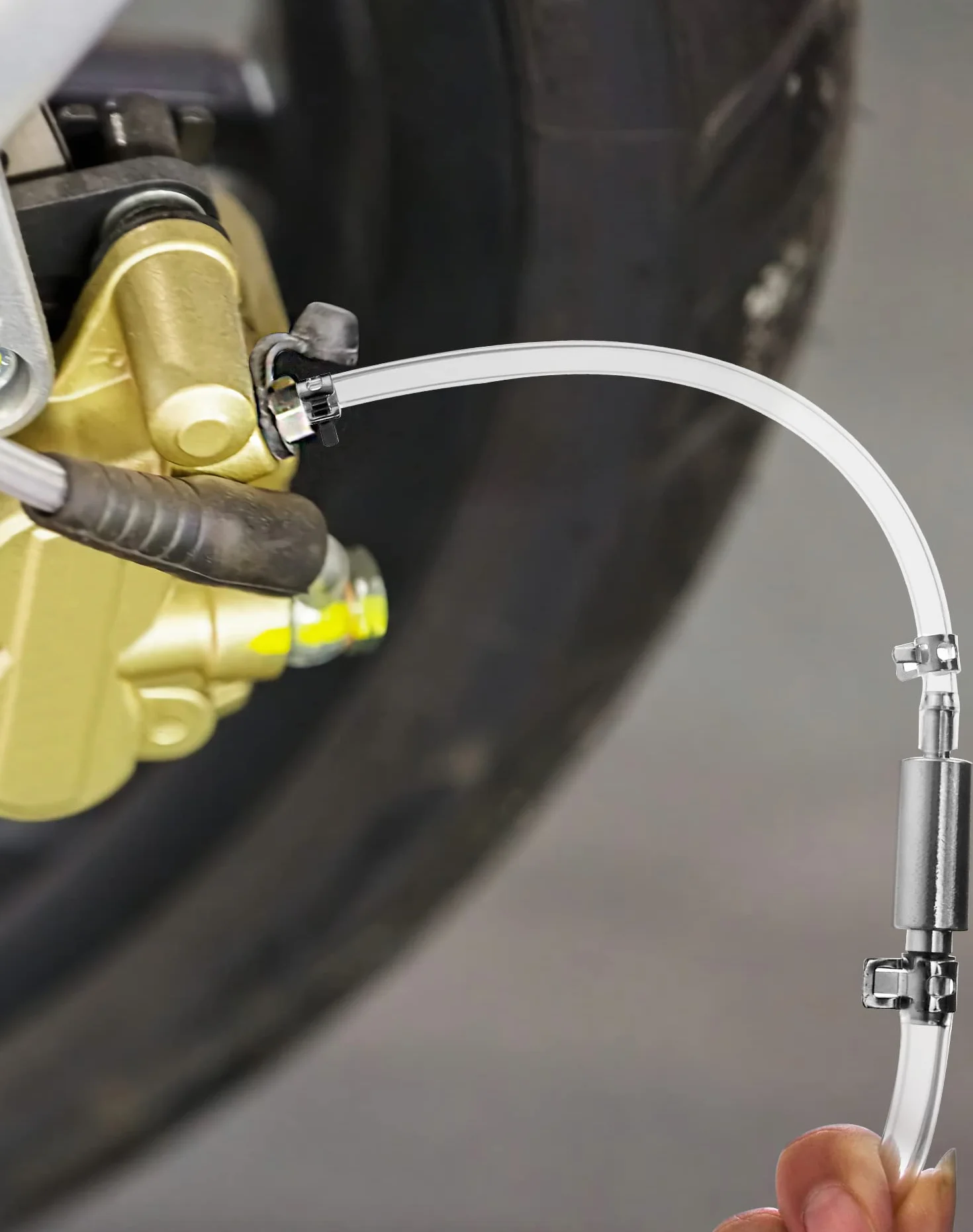 QWORK® Kit de Herramientas de Purgador de Freno Hidráulico, Manguera Purga del Freno y Válvula Unidireccion para Motocicleta Coche