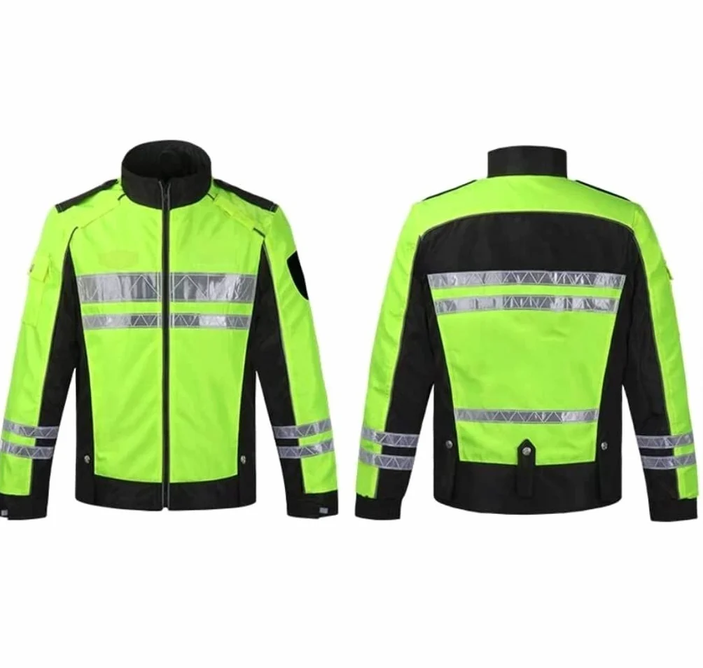 Ropa de Trabajo Chaleco Traje reflectante de ciclismo, chaqueta de seguridad de tela oxford a prueba de agua reflexivo de alta visibilidad fluorescente amarillo Chaleco de Seguridad Reflectante Alta (