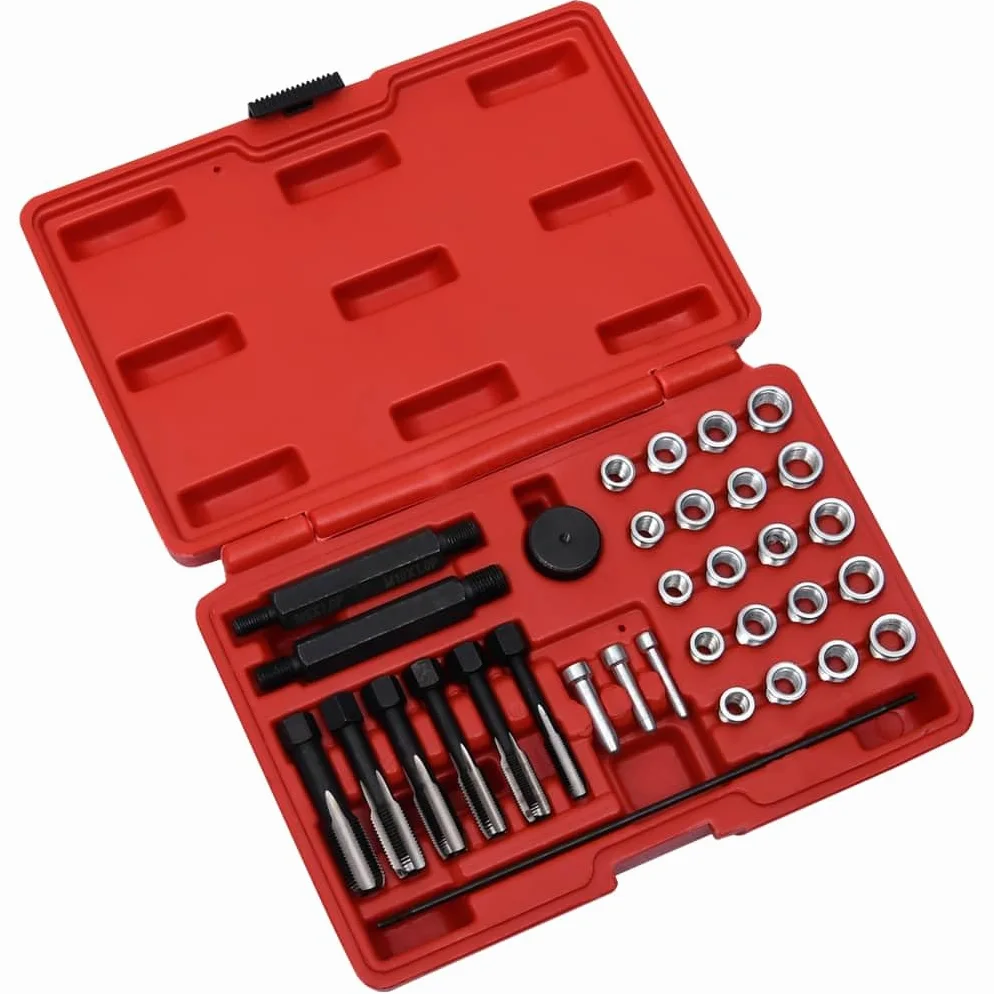 Juego de reparación de roscas de bujía incandescente M8 M10 M12 en maletín para motores diésel con insertos roscados, llaves, herramientas, montaje, mantenimiento, garaje, profesional