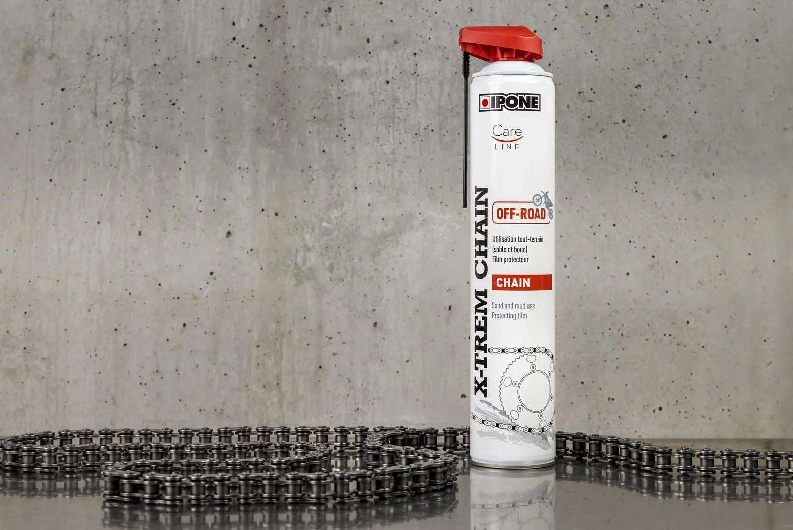 IPONE - Grasa para Cadena Moto Todo Terreno X-trem Chain Off-Road - Formulación Antiadherente - Pulverización precisa sin salpicar - Dosificador Multiposición 750 ml