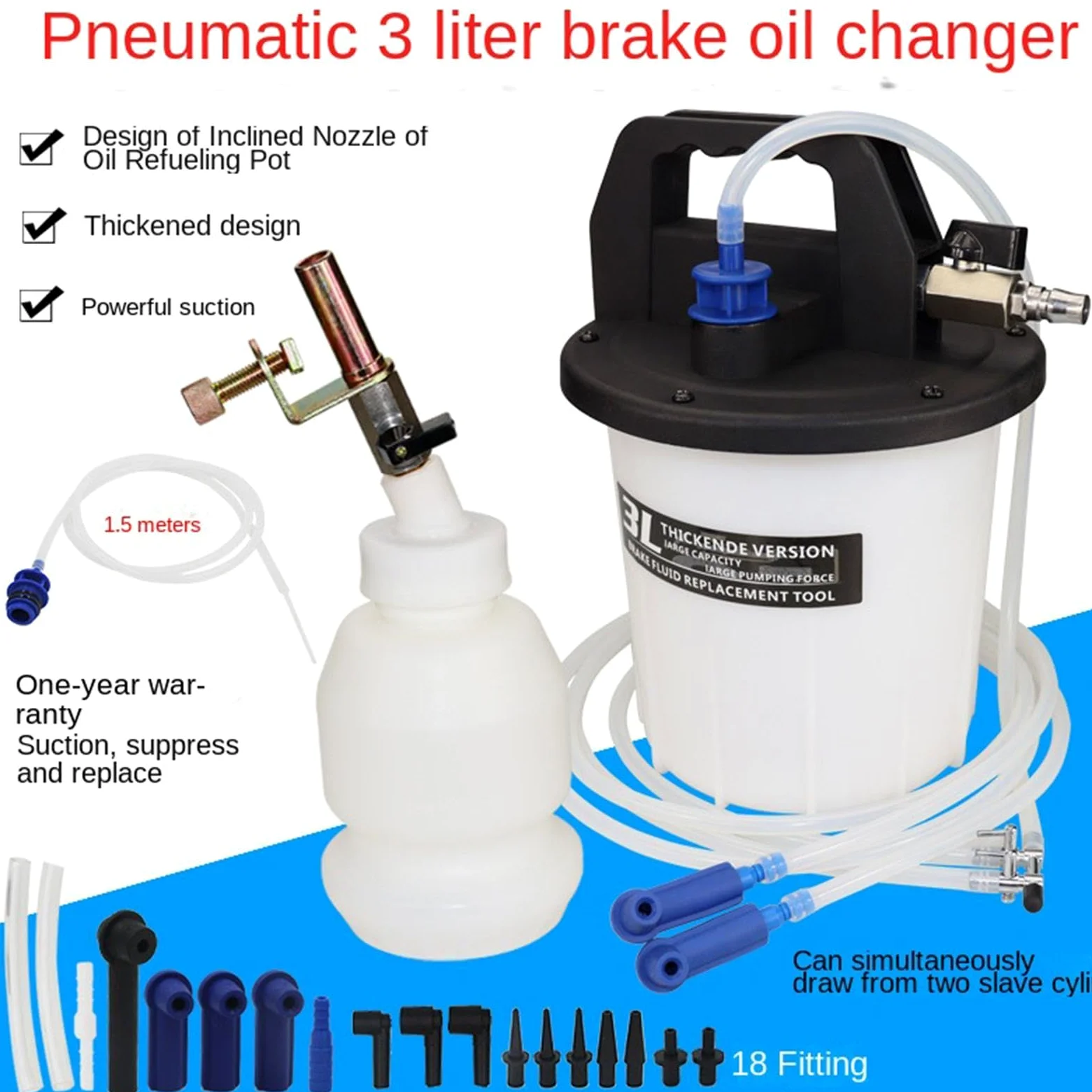 Extractor de Líquido de Frenos Depósito antirretorno de 3L de capacidad | Kit Extractor Fluido Frenos para Reparación Vehículo Para Mecánicos de Coche, Mantenimiento y Garaje
