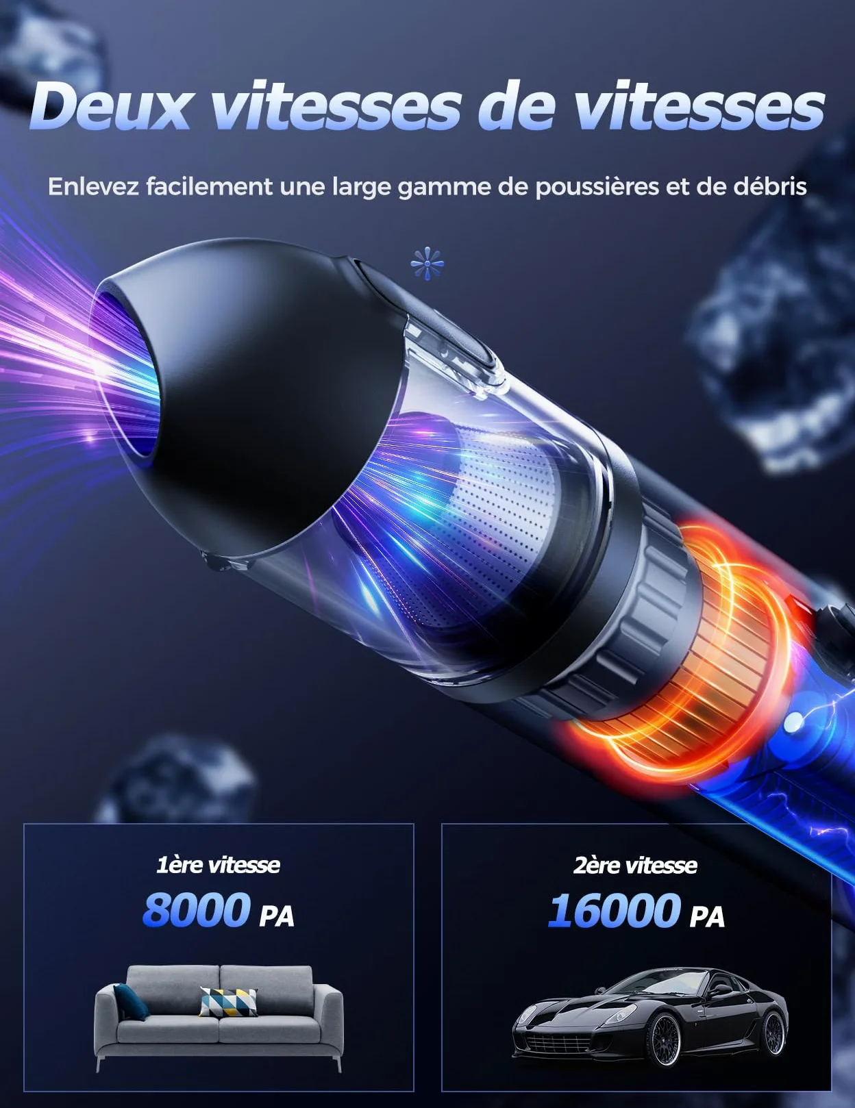 Aspirador de Mano, 16000PA Aspiradora de Mano 9 en 1 con Motor sin Escobillas, Aspirador sin Cable con 2 Niveles de Succión, Aspirador de Mano Potente para PC,Casa,Rincones,Oficina,Pelo de Mascota