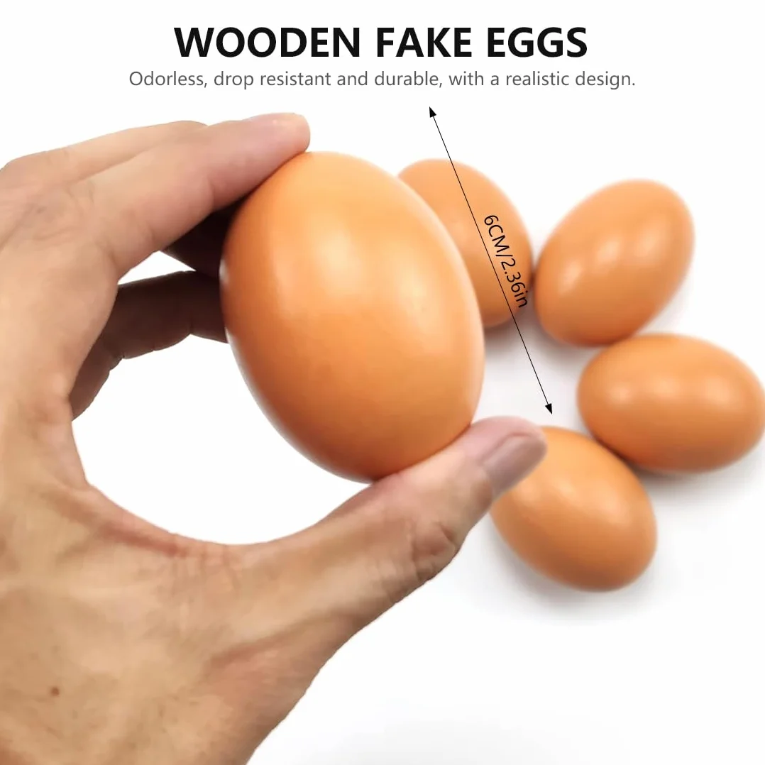 Huevos Artificiales de Madera Set 6 Piezas Decorativos para Nidos y Producción de Aves