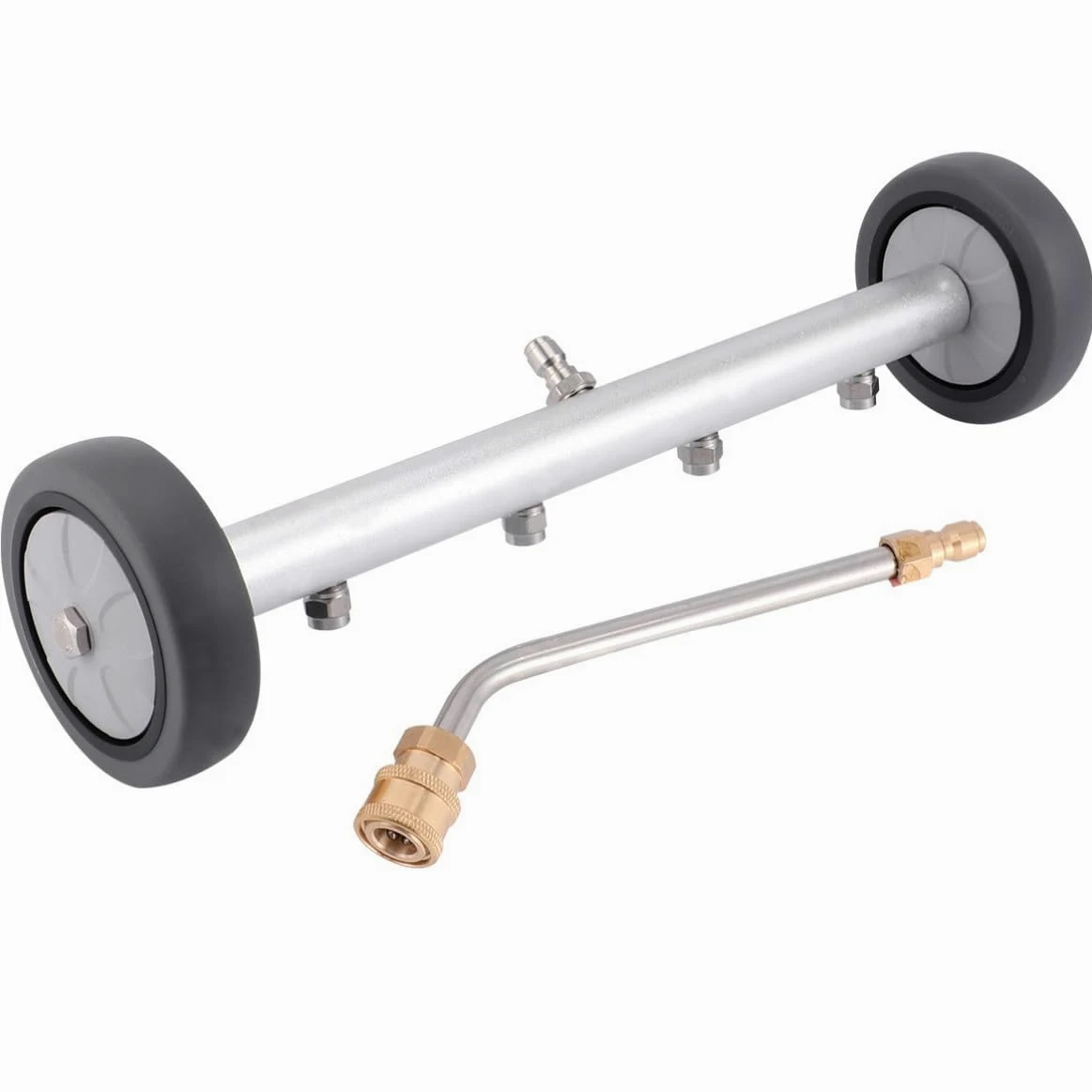 ifundom Cepillo de Limpieza para Chasis de Coche Conector Rápido 1/4 Pulg | Diseño de Rueda Giratoria, Acero Inoxidable y Latón, Uso en Chasis y Suelo, Limpieza a Alta Presión, sin Agacharse