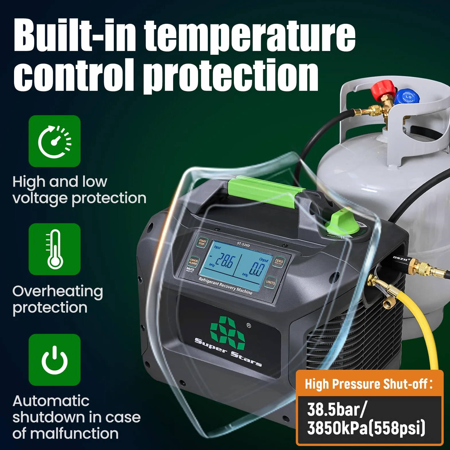 Super Stars Máquina de recuperación de refrigerante compatible con A2L | 1 HP (750 W), pantalla digital sin escobillas, autolimpieza, unidad HVAC portátil, para CFC HFC HCFC