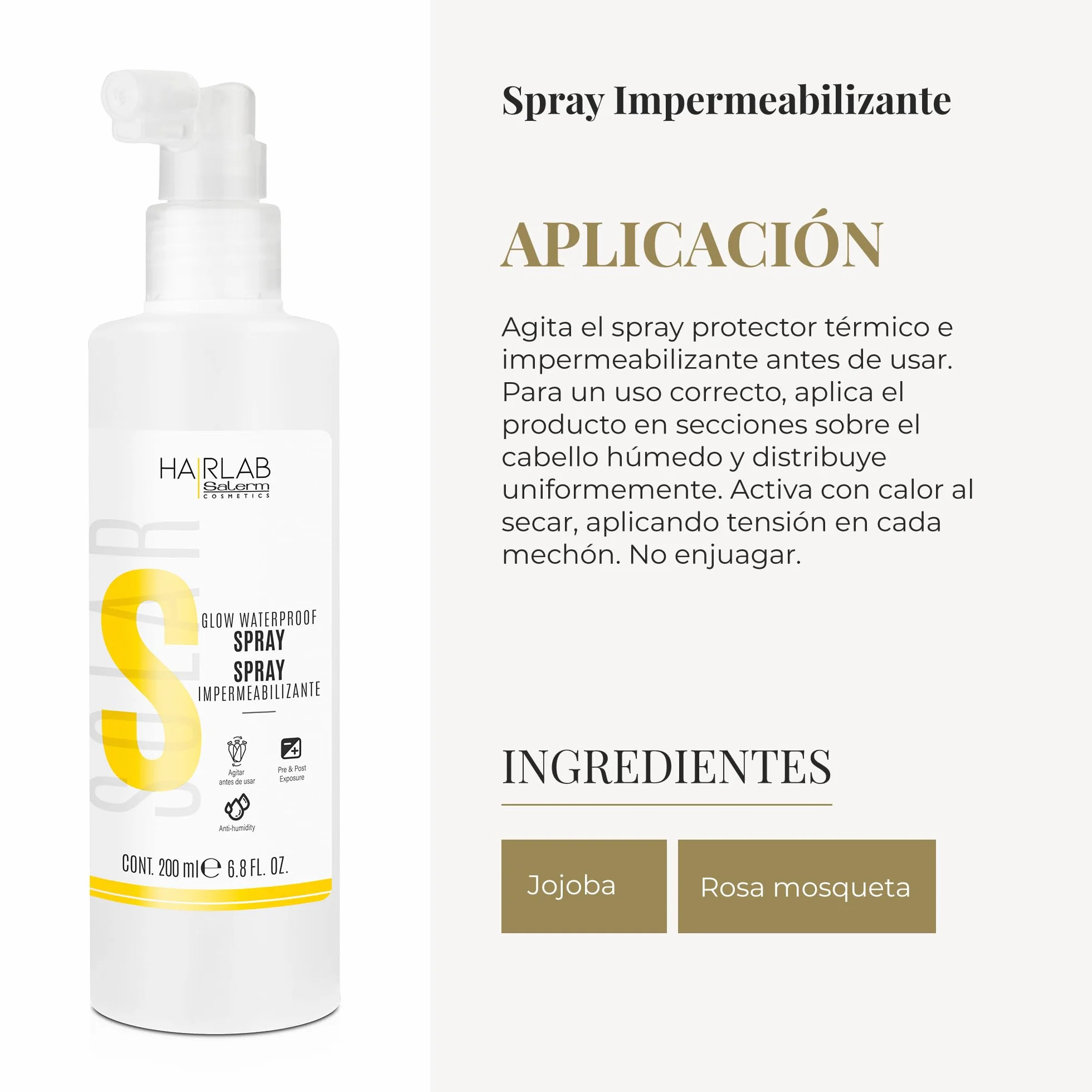 SALERM Spray Impermeabilizante y Reparador para el Cabello 200 ml Protector Térmico Anti Frizz