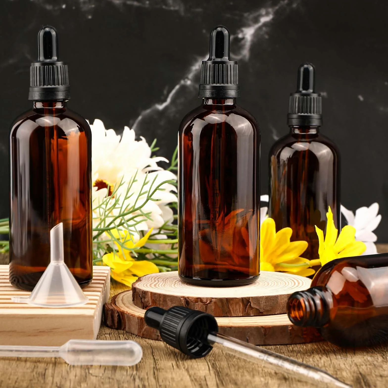 Frascos de Vidrio Marrón 100 ml con Gotero para Aceites Esenciales - 6 Piezas