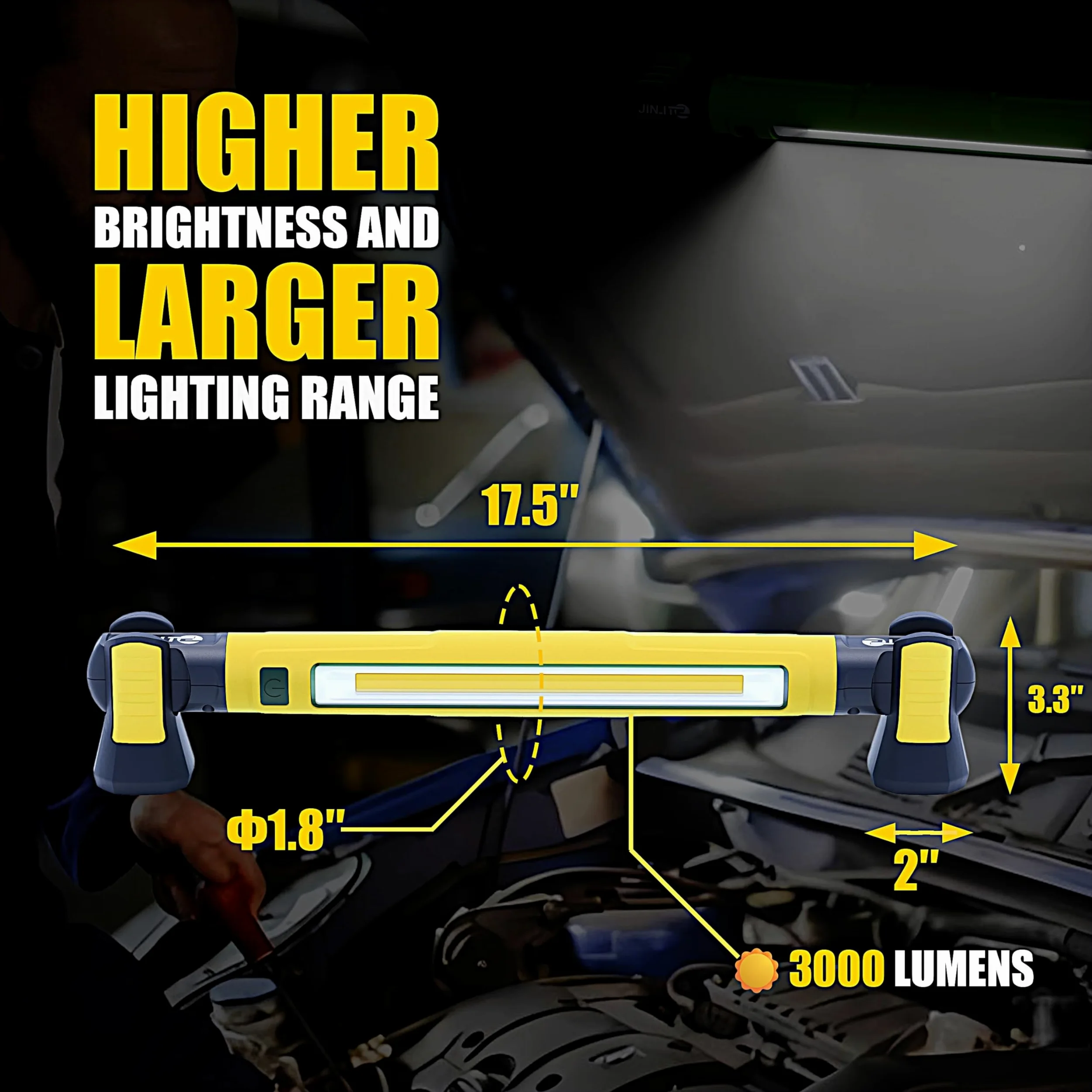Luz de trabajo magnética – Barra de luz LED recargable de 3000 lm, 5200 mAh, luz mecánica debajo del capó para garaje, taller, inspección de vehículos (paquete de 1, amarillo)