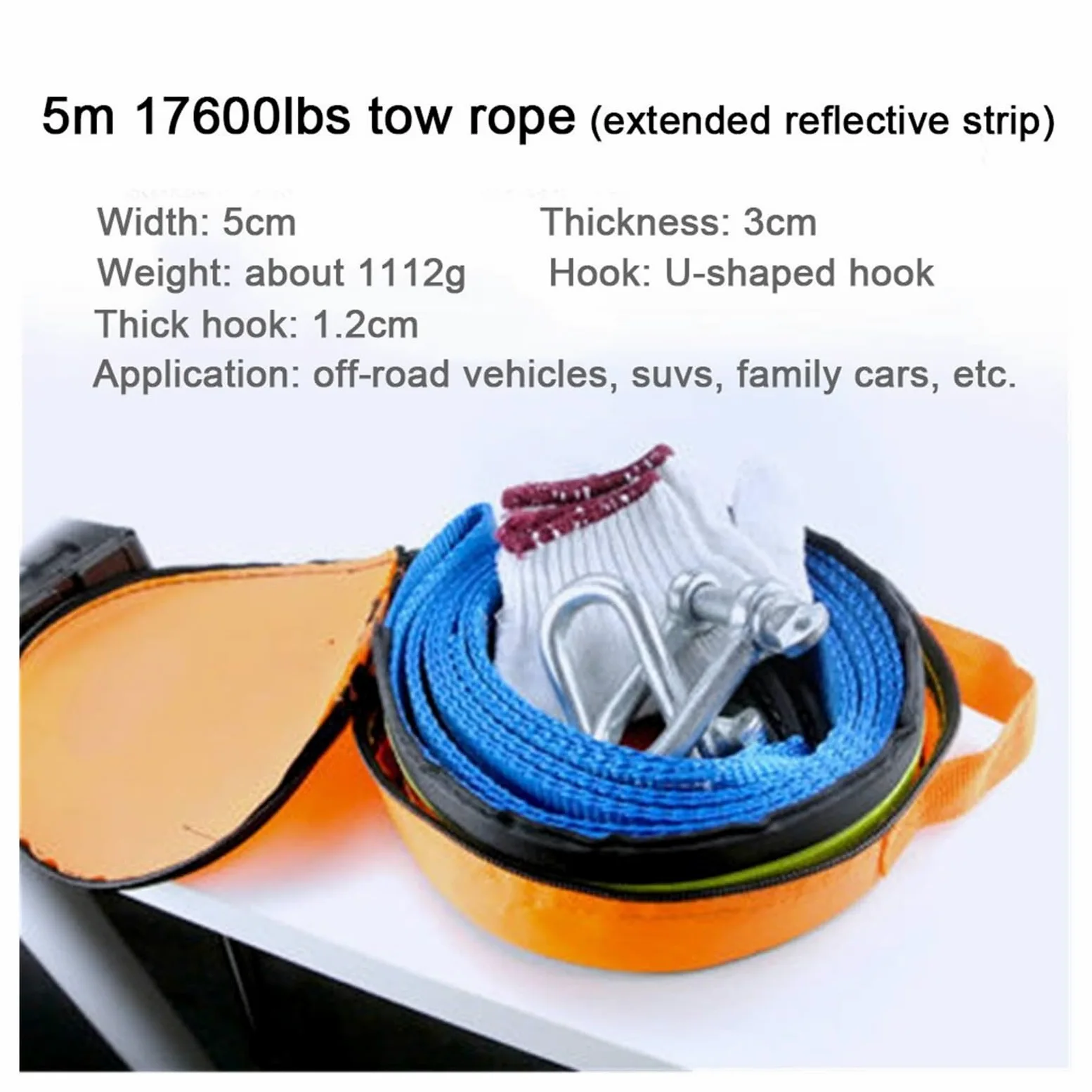 Cable Azul for Coche, cabrestante de Remolque sintético, línea Cuerda 5 M, 17600lbs, Luminoso con Fuerte tracción Gruesa for vehículos Todoterreno ATV Fuerte Resiliencia