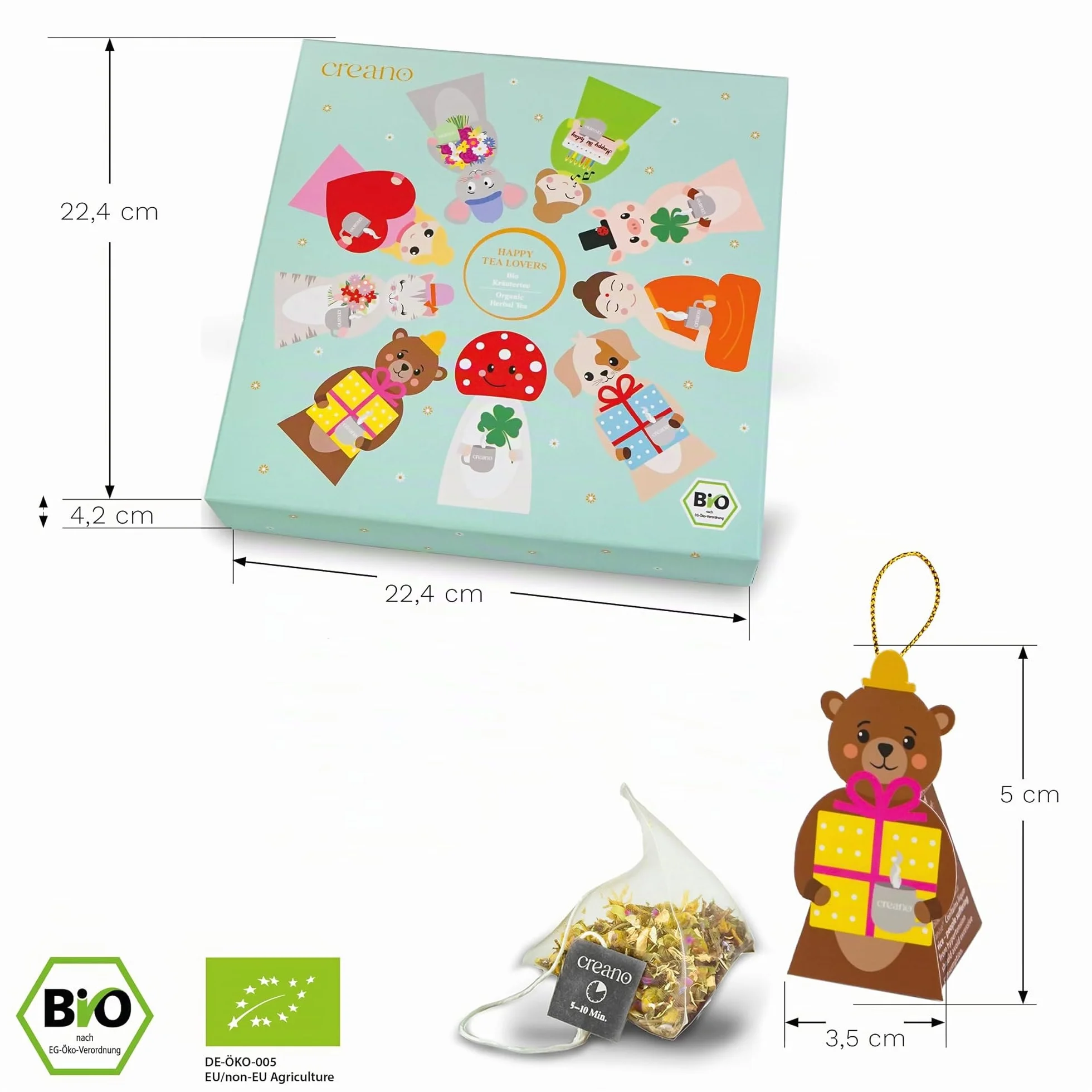 Creano Set de Regalo de Té Bio con 9 Figuras Adorables de Infusión para Amantes del Té