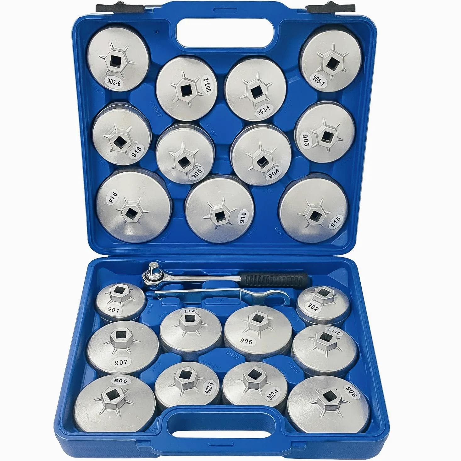 Juego de 23 llaves de vaso de filtro de aceite, juego de llaves de filtro de aceite de aleación de aluminio, herramienta de extracción de tapa de filtro de aceite de 1/2 pulgada con funda de