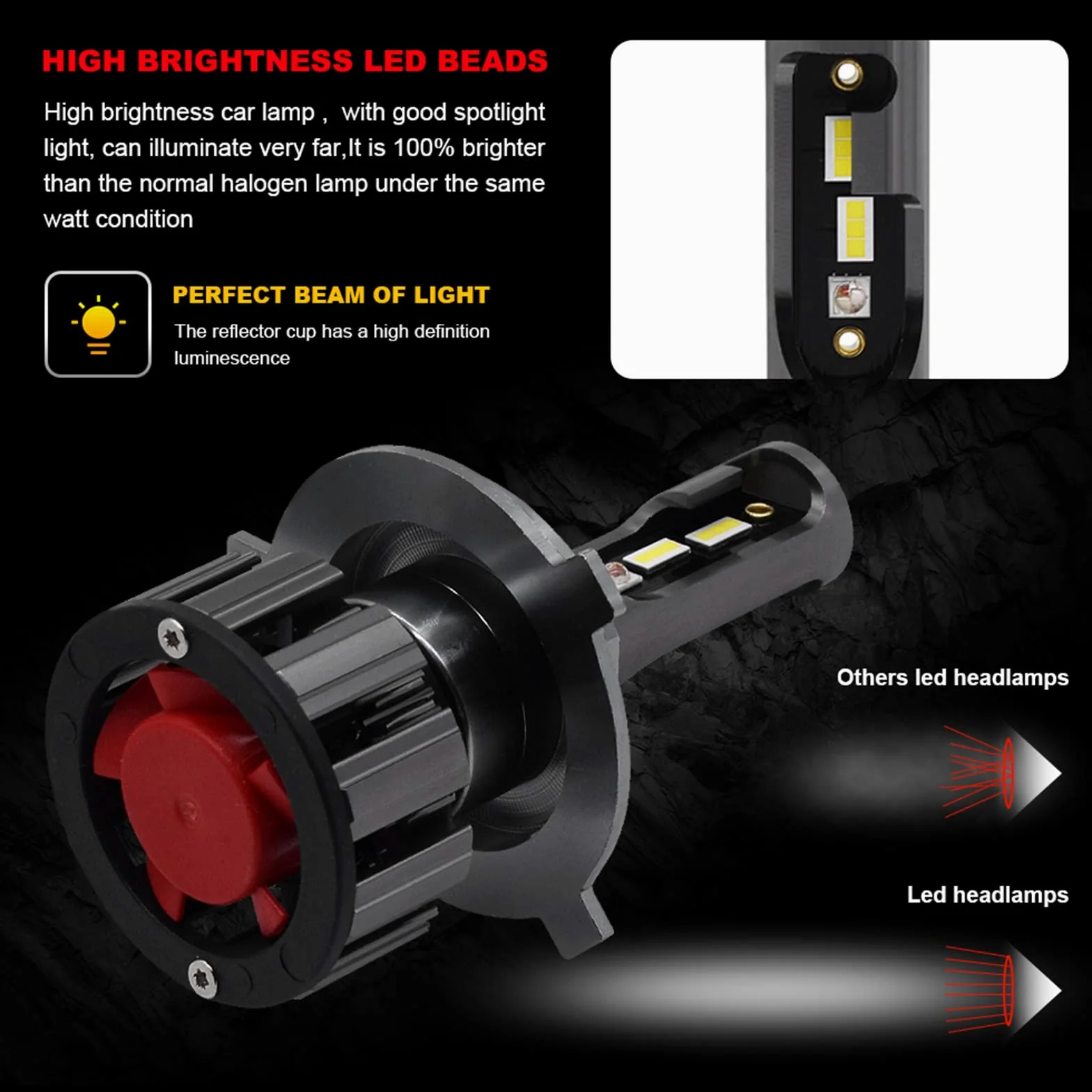 Bombillas LED RGB Para Faros Delanteros, 80 W, 7600 Lúmenes, Faros Delanteros LED Brillantes, 6000 K, Blanco Frío, Kit De Conversión De Faros LED IP68 A Prueba De Agua, Paquete De 2,H4