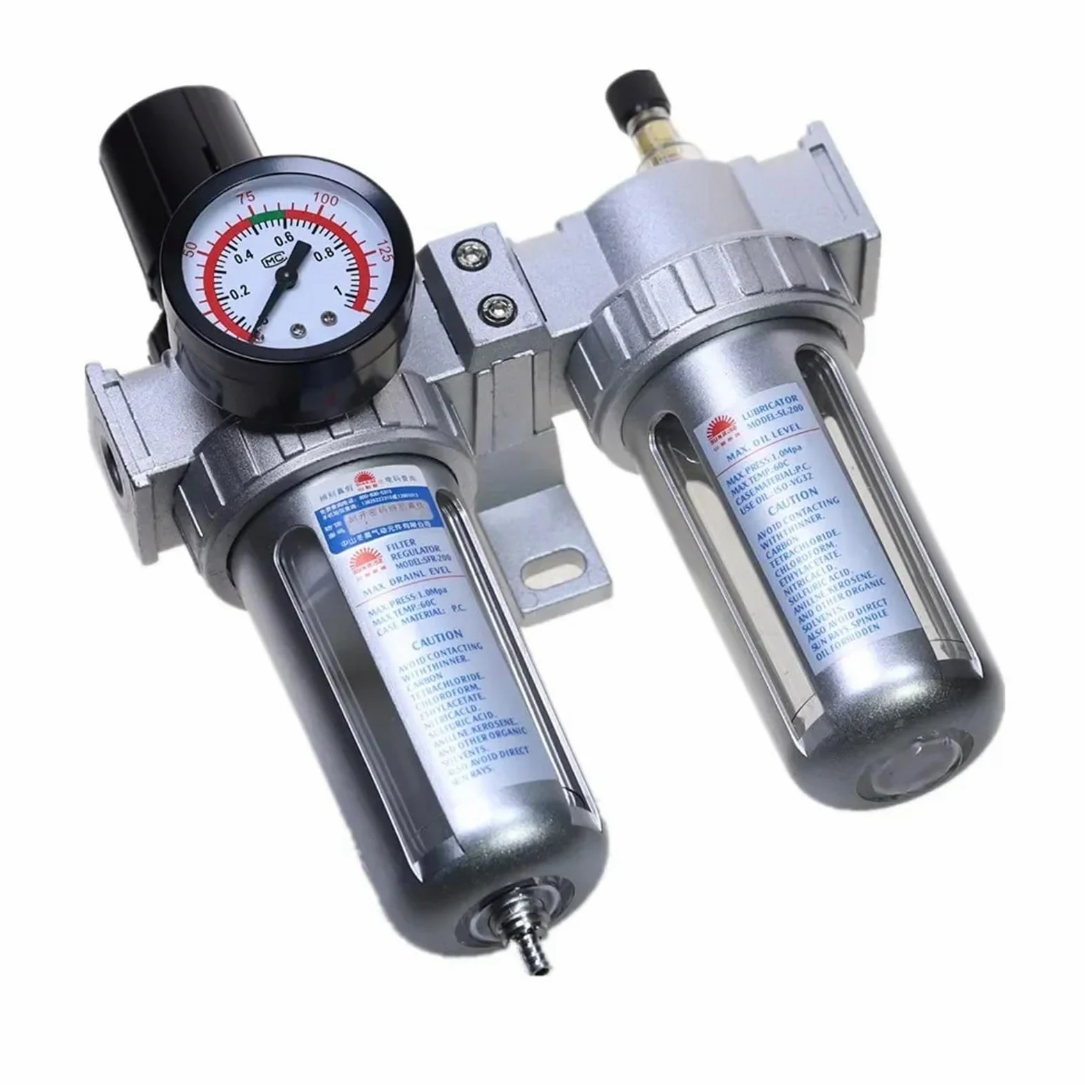 Filtro regulador de Agua y Humedad for lubricador Aceite compresor Aire con Soporte SFC-200 1/4'', 1/2'' 3/8'', 0-1 MPa, 0-150 PSI(45724)