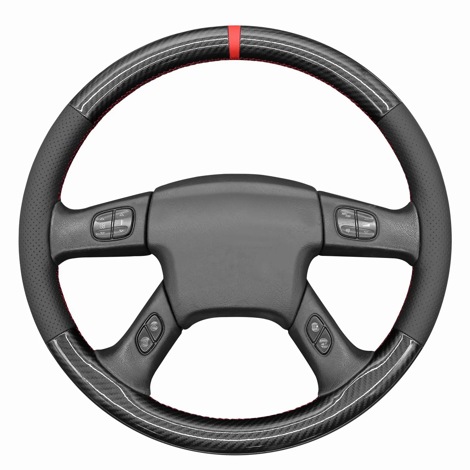MEWANT Funda para volante de cuero y fibra de carbono cosida a mano para Chevrolet Silverado 2003-2007, protector de volante, accesorios para volante