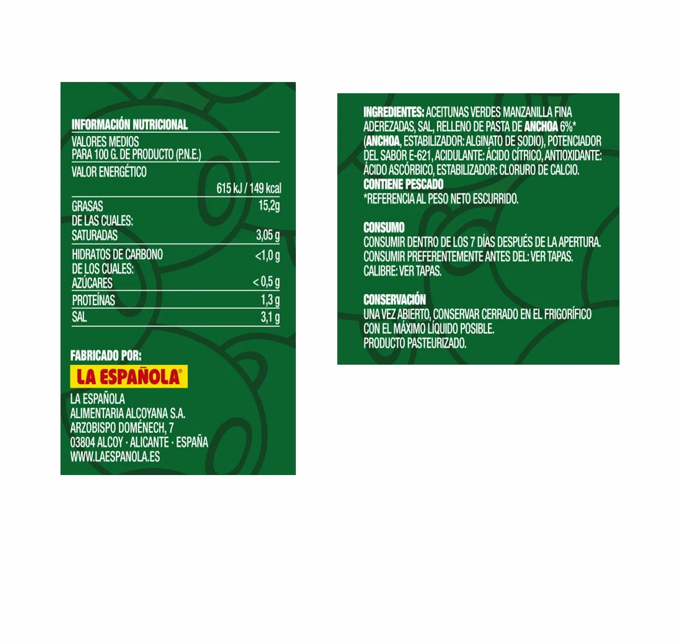 La Española Edición Especial Rellena de Anchoa 600 gr Pack 6 uds
