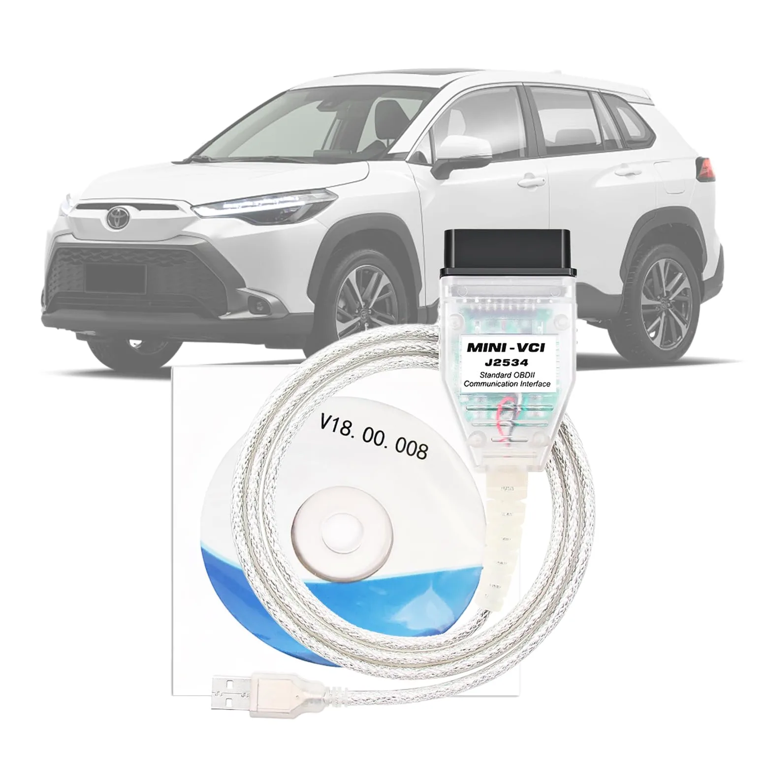 Cable Mini VCI J2534 para Toyota Techstream-Última Versión V18.00.008,Cable de Diagnóstico y Reprogramación OBD2 a USB Compatible con Vehículos Toyota,Lexus,Scion, Funciona con Windows XP/7/10