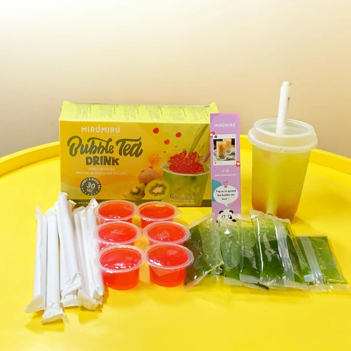 Kit de Bubble Tea MiruMiru con Perlas de Mango y Néctar de Fruta de la Pasión con Té Oolong para 2 Bebidas