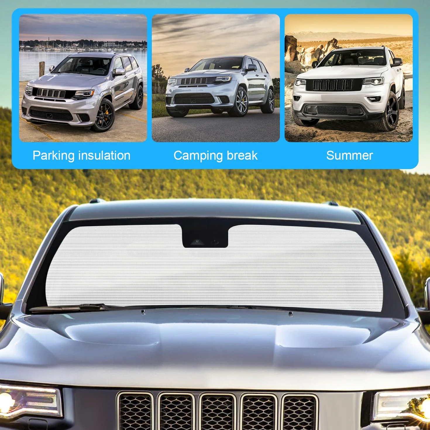 RT-TCZ Parasol Plegable para Parabrisas de Aluminio para Jeep Grand Cherokee 2011-2020