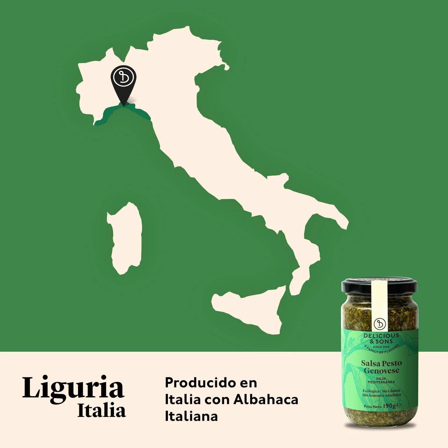 Delicious & Sons Salsa Pesto Genovese Italiana Ecológica 190g