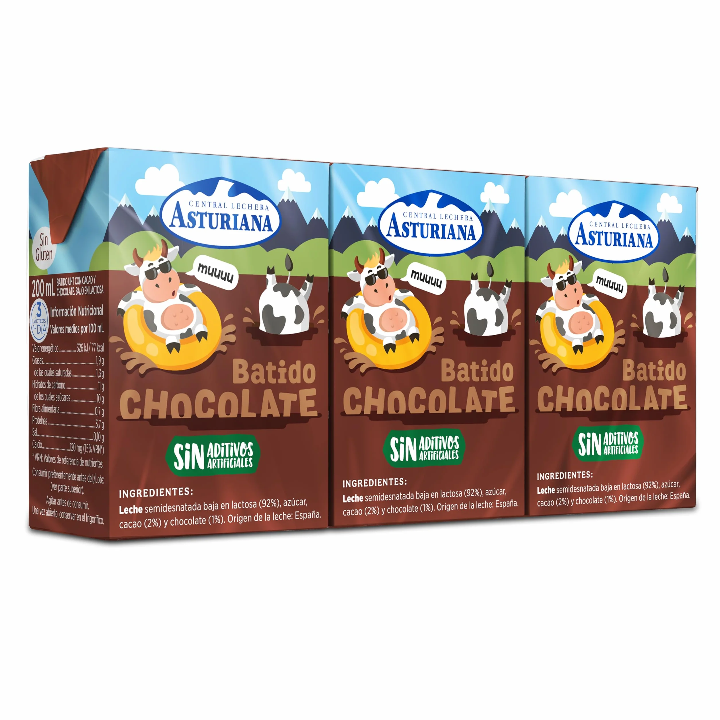 Leche semidesnatada Pack 3 x 200ml con cacao y fibra