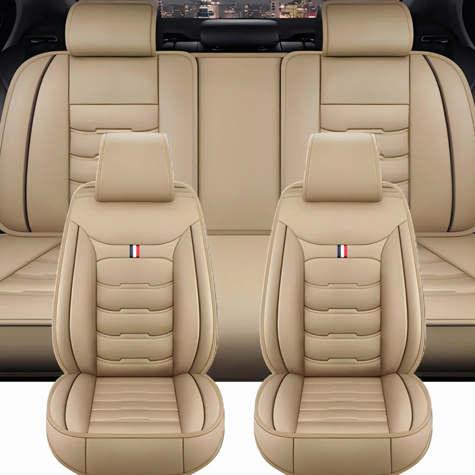 LVTFCO Funda Asiento Coche para BMW 5 Series E60 Sedan 2005 2006 2007 2008 2009 2010, Impermeable y Cómodo Protector Fundas Asientos Accesorios Interior,Beige