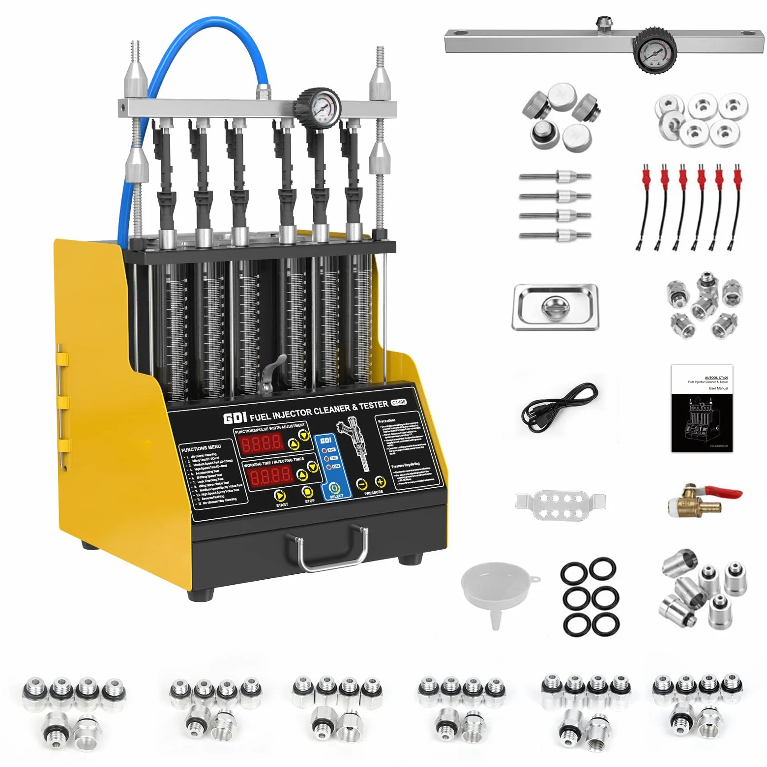 Probador de limpiador de inyectores GDI,EFI y FSI,CT400,probador ultrasónico de 6 cilindros GDI para inyector directo de gasolina, boquilla piezoeléctrica con cajón portátil,selección de 12V/70V/120V