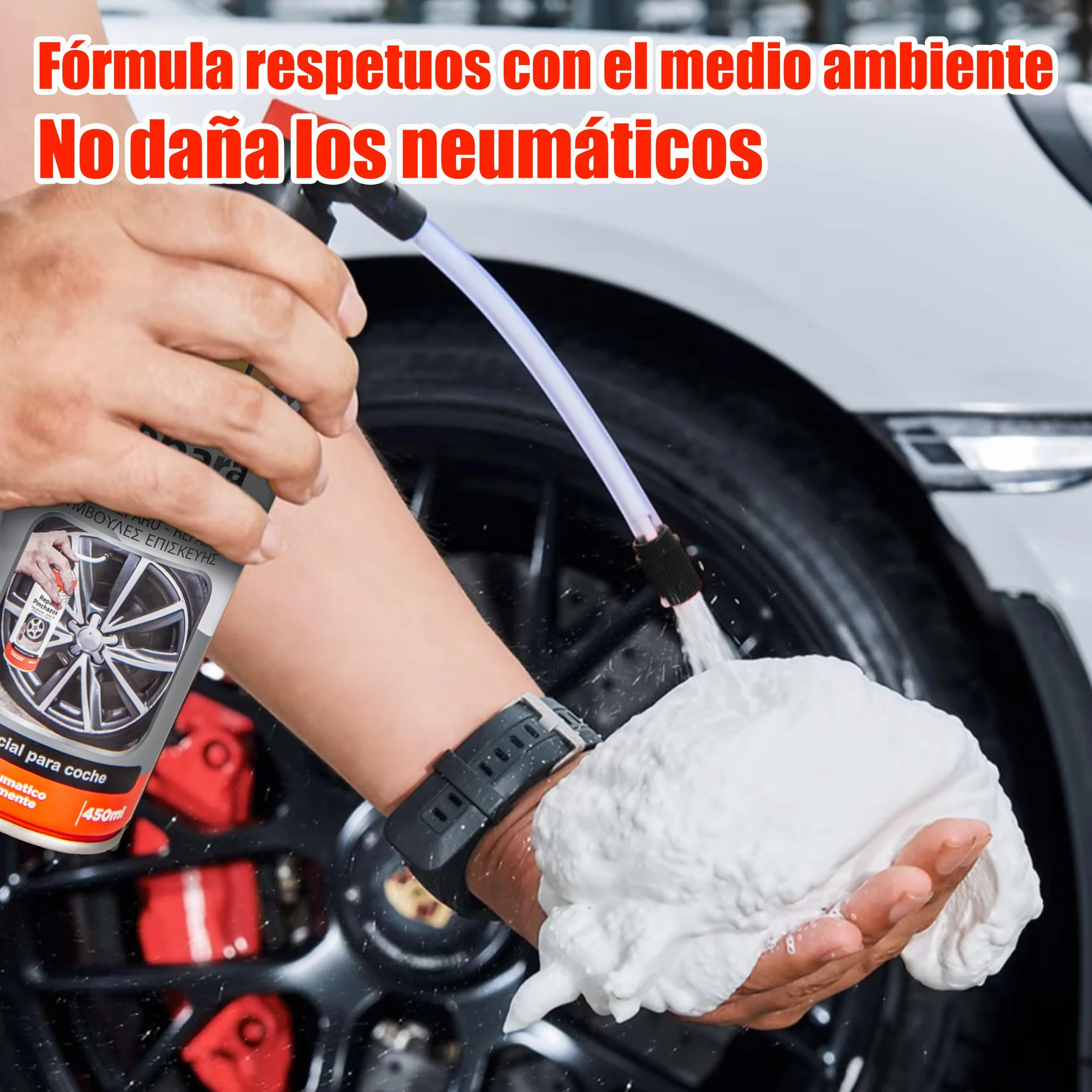 Kit Repara Pinchazos Especial para Coche 450ml Sella el Neumatico Inmediatamente - Sellador Emergencia para Reparar Ruedas (2)