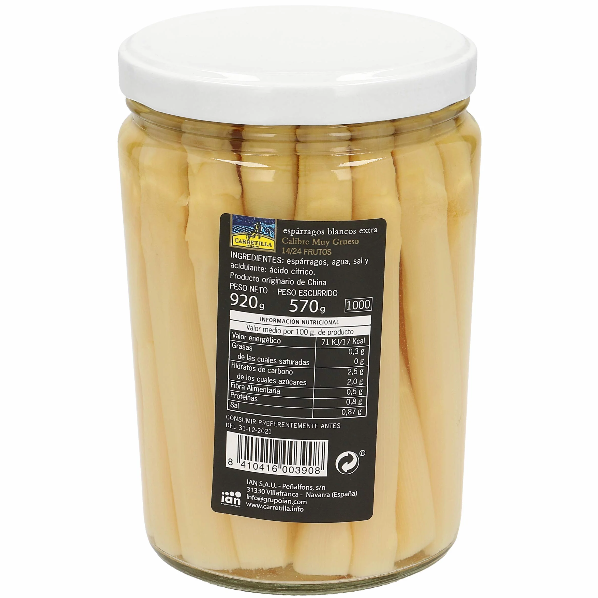 CARRETILLA espárragos blancos extra 14/24 frasco 570 gr