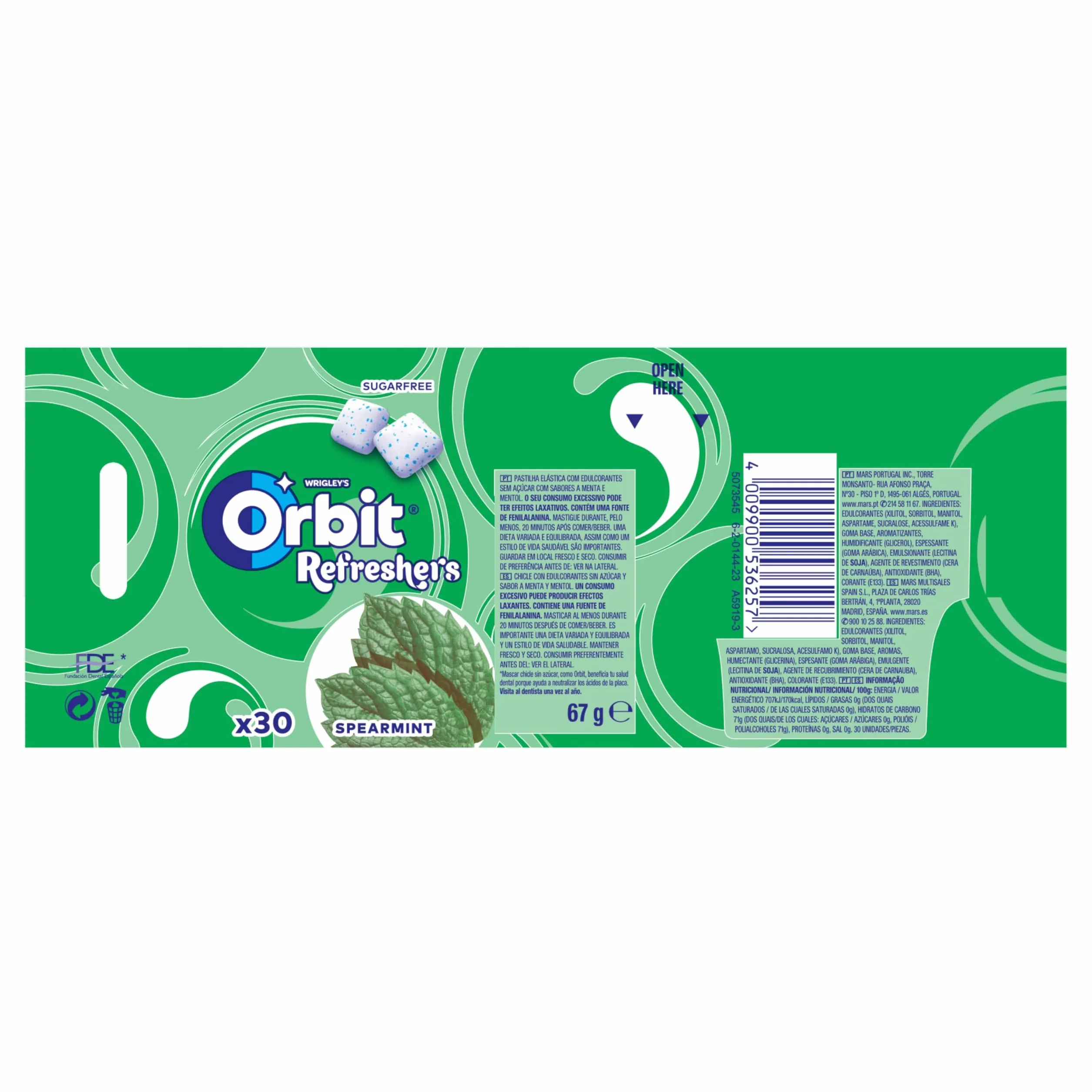 Orbit Refreshers Chicles Sin Azúcar Hierbabuena 6 x 30