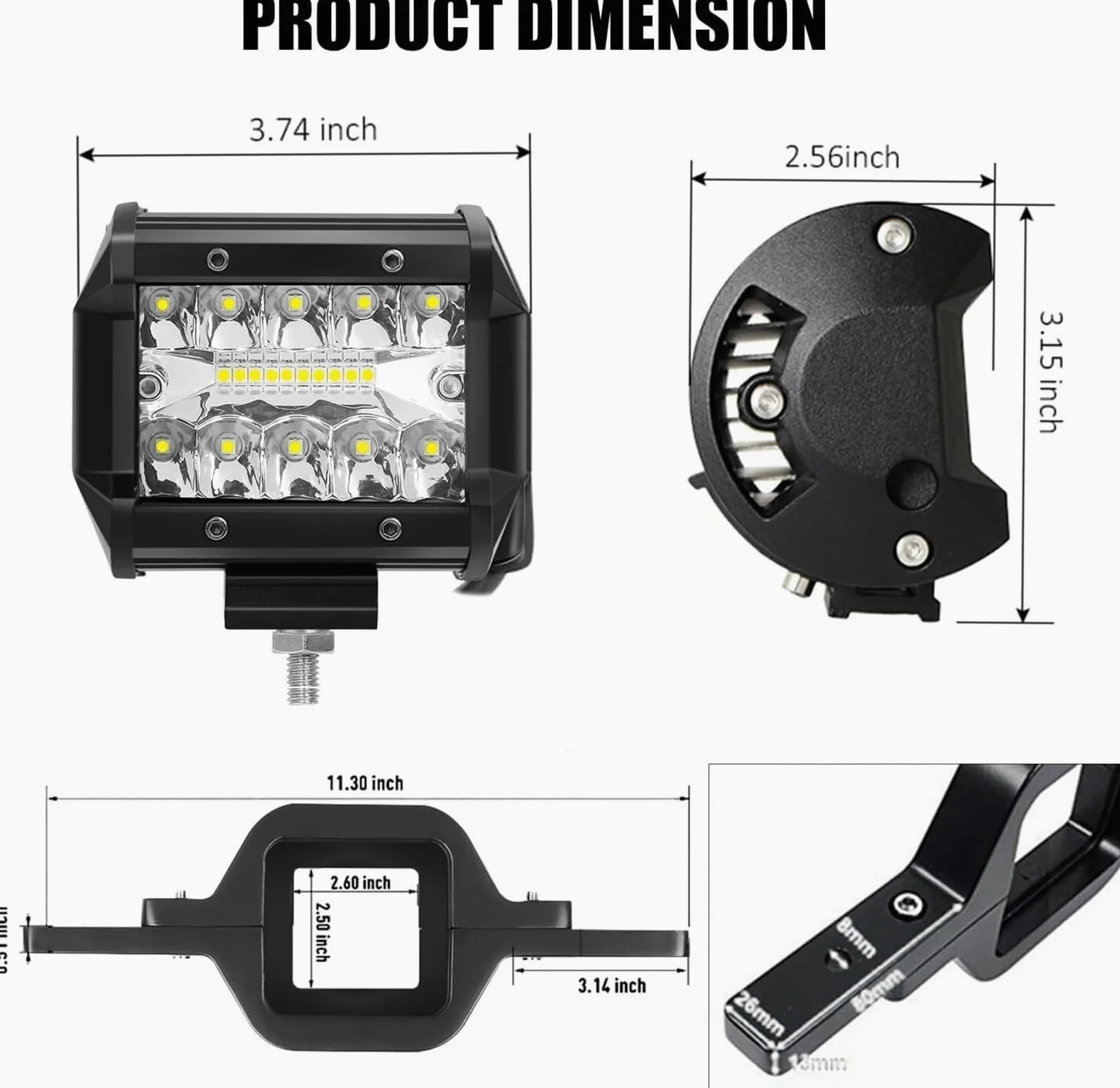 Bombilla Coche De Luz Trabajo LED 4 Pulgadas Bombilla LED | 2 Uds Barra Conducción Todoterreno 12-24V 2,5 Soporte Montaje Enganche Remolque