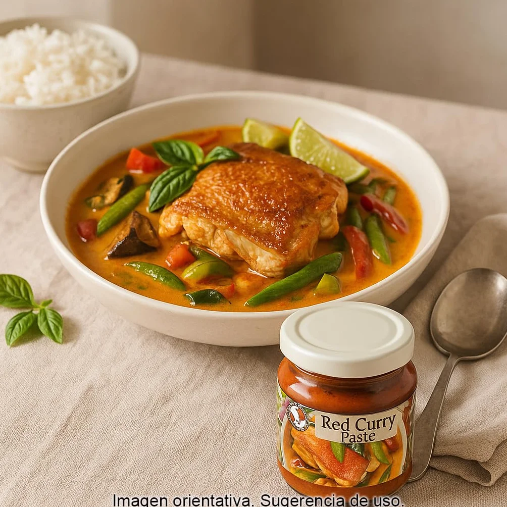 Pasta de curry rojo tailandés 195 g frasco vidrio picante medio base curry Thai