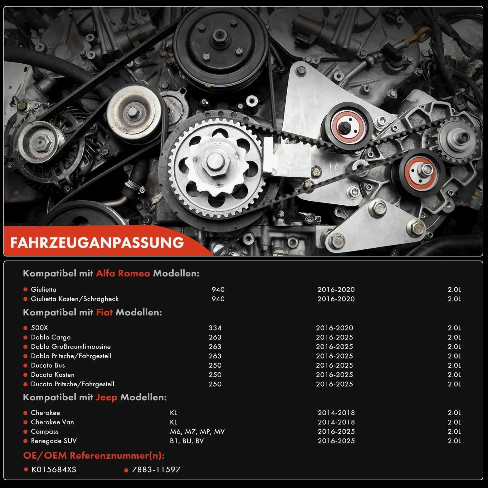 Frankberg Polea tensora del kit de correa de distribución K015684XS | Compatible con: Ducato Van 250, Giulietta 940, Plataforma plana/chasis Doblo 263, Giulietta caja/hatchback 940