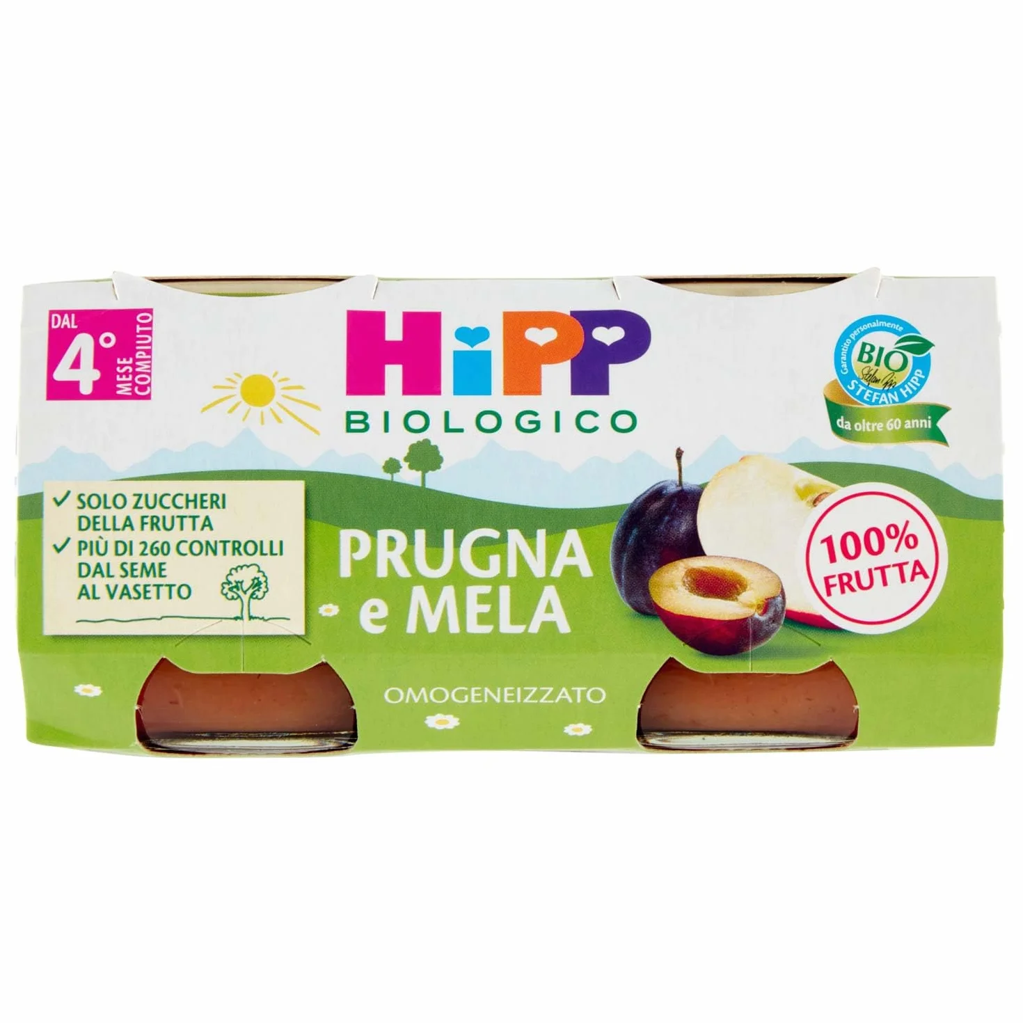 HiPP Omogeneizzato Biologico di Prugna e Mela 4+ Mesi, 2 x 80g