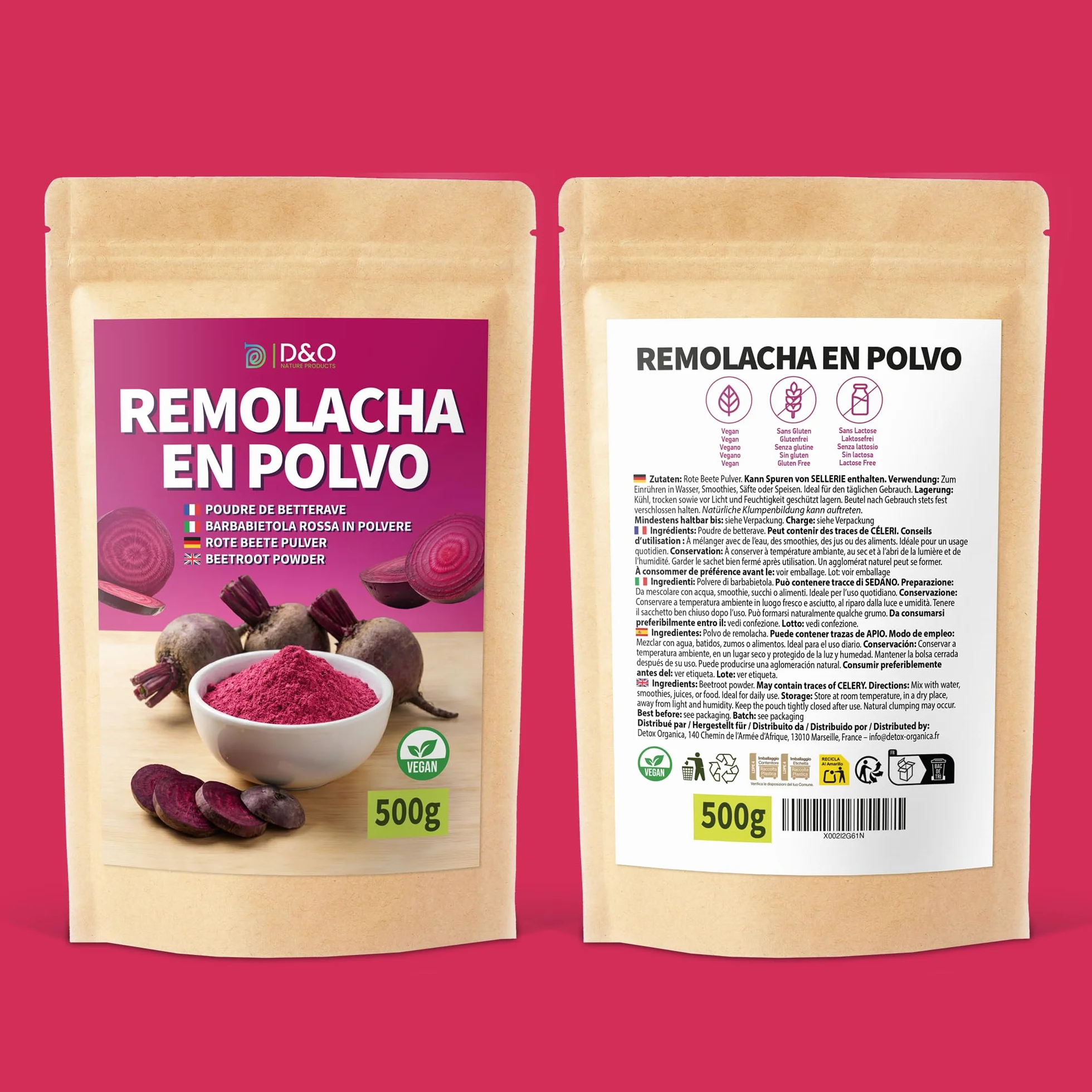 Remolacha en Polvo 500g - 100% Natural, Secado Suavemente al Aire, Sin Aditivos, Vegano