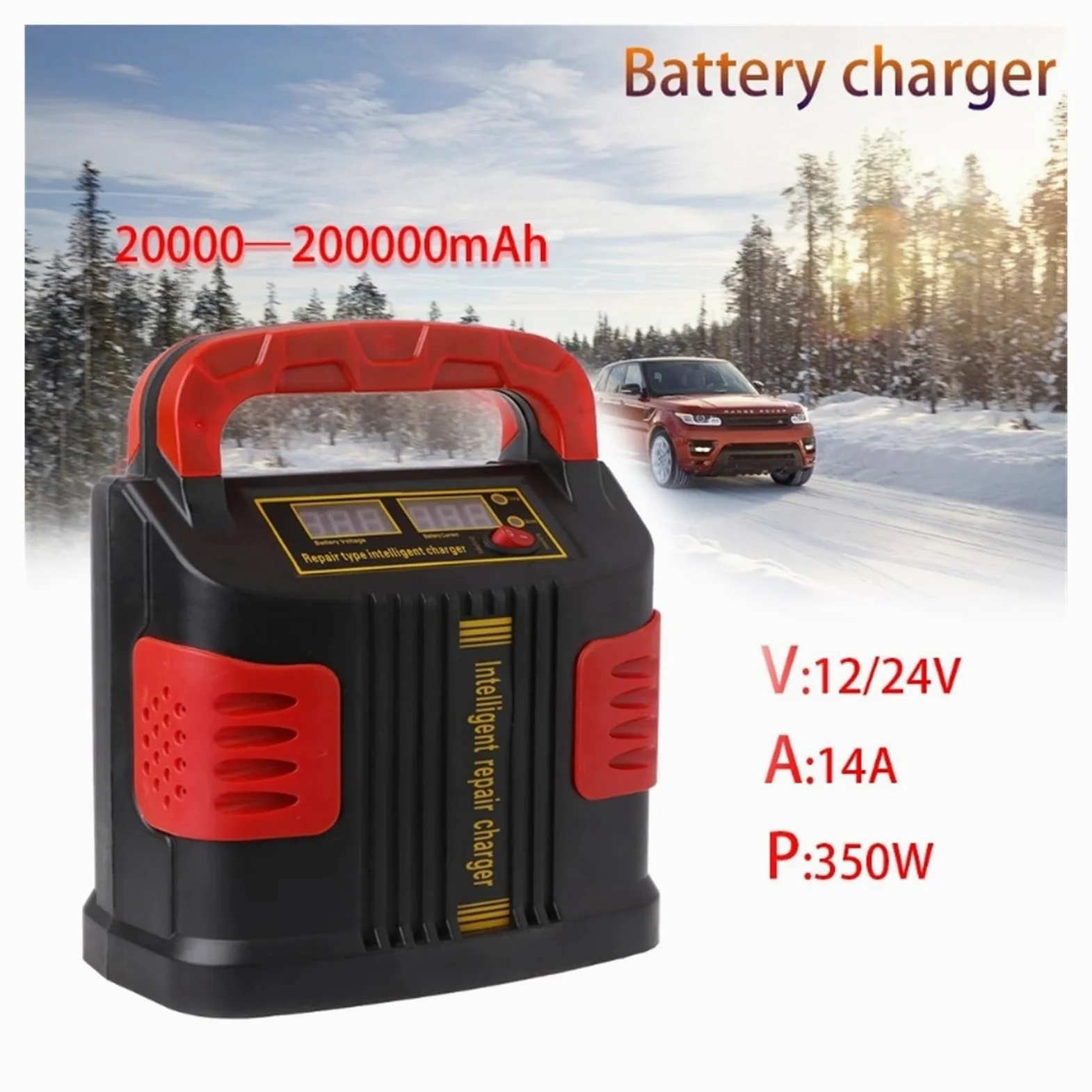 350W 14A Auto Ajuste LCD Cargador De Batería 12V-24V Arrancador De Batería De Automóvil Portátil FáCil De Usar
