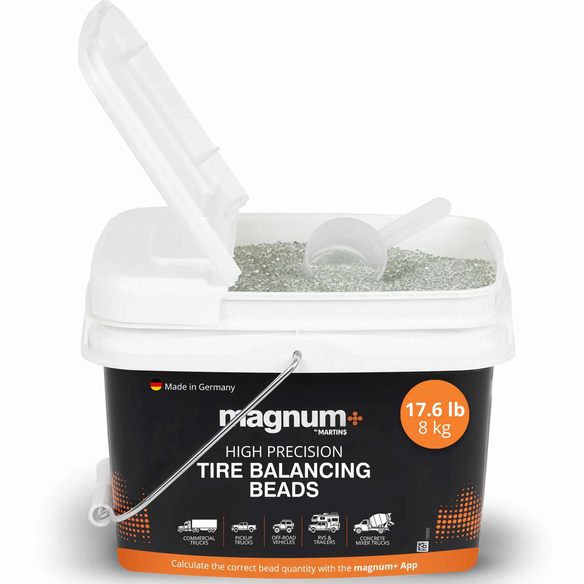 Magnum+ Tire Balancing Beads – 17.6 LB (8 kg) Bulk Tub | Dynamic Internal Balancing for Truck, Off-Road & Heavy-Duty Tires | Reusable, Eco-Friendly Glass Beads