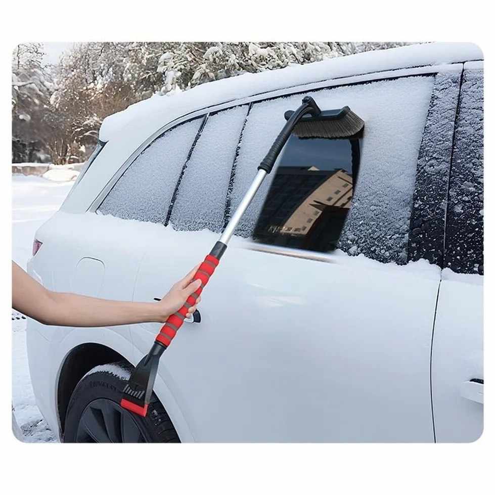 Rascador de nieve para coche con mango de aluminio extensible y cabeza desmontable, 100 cm, telescópica para quitar hielo, cepillo EVA ABS para limpiar las heladas