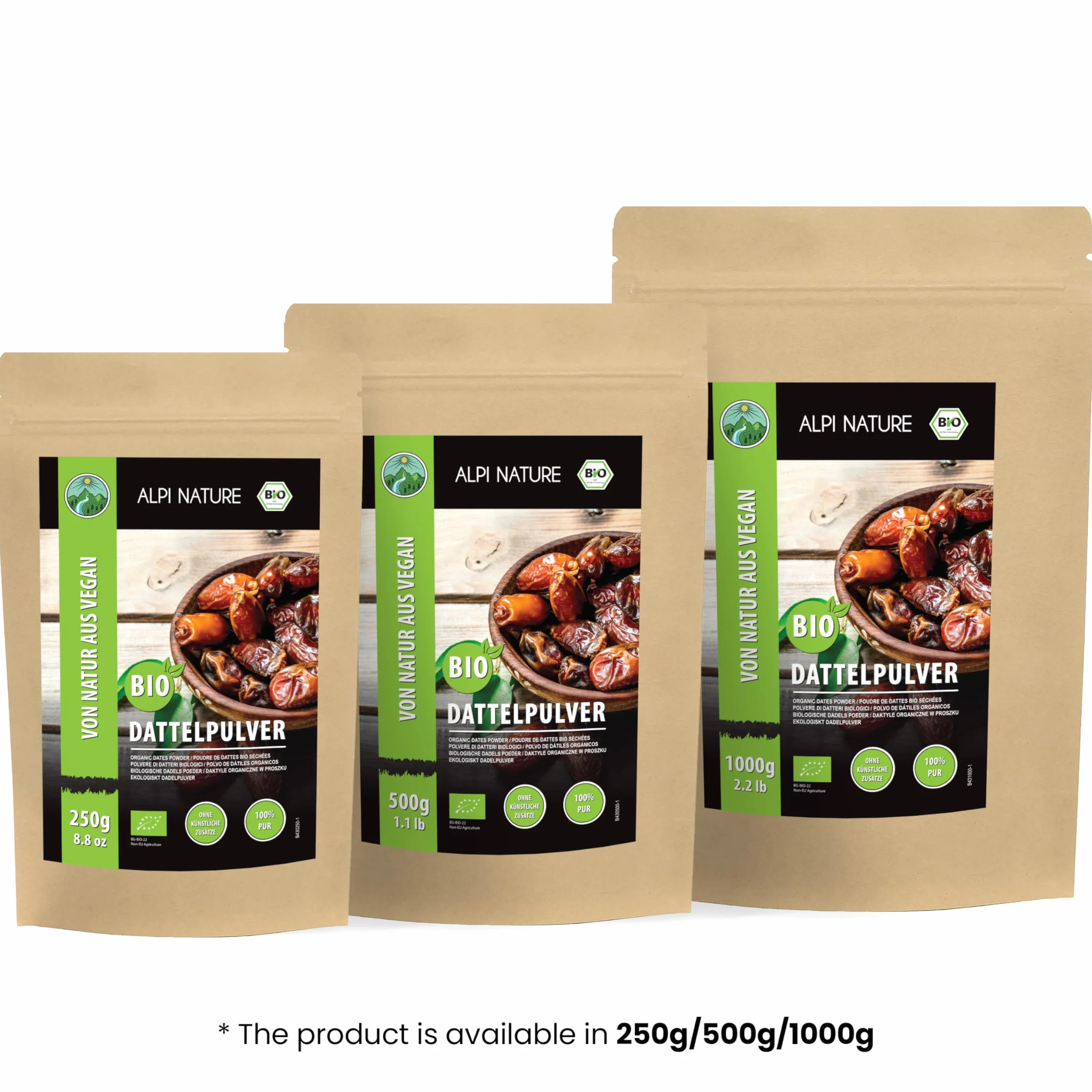 Alpi Nature Azúcar de Dátil Orgánico 1kg, Dátiles Orgánicos Molidos en Polvo, Sustituto del Azúcar