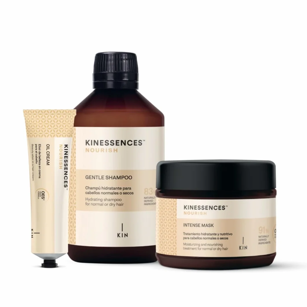 KIN Cosmetics KINESSENCES Nourish Shampoo + Intense Mask + Oil Cream Tratamiento hidratación cabellos normales secos