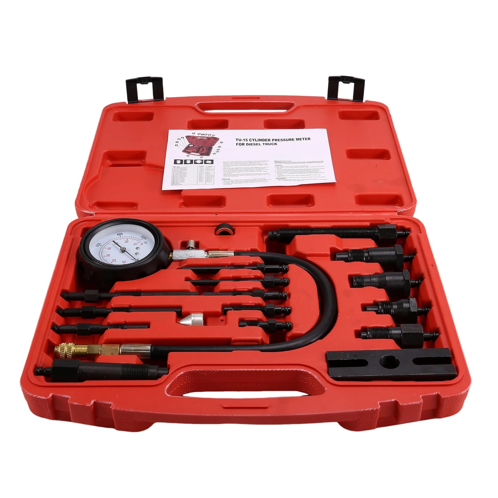 Kit de Comprobador de Compresión de Motor con Manómetro TU-15B, Medidor de Presión para Pruebas de Cilindros