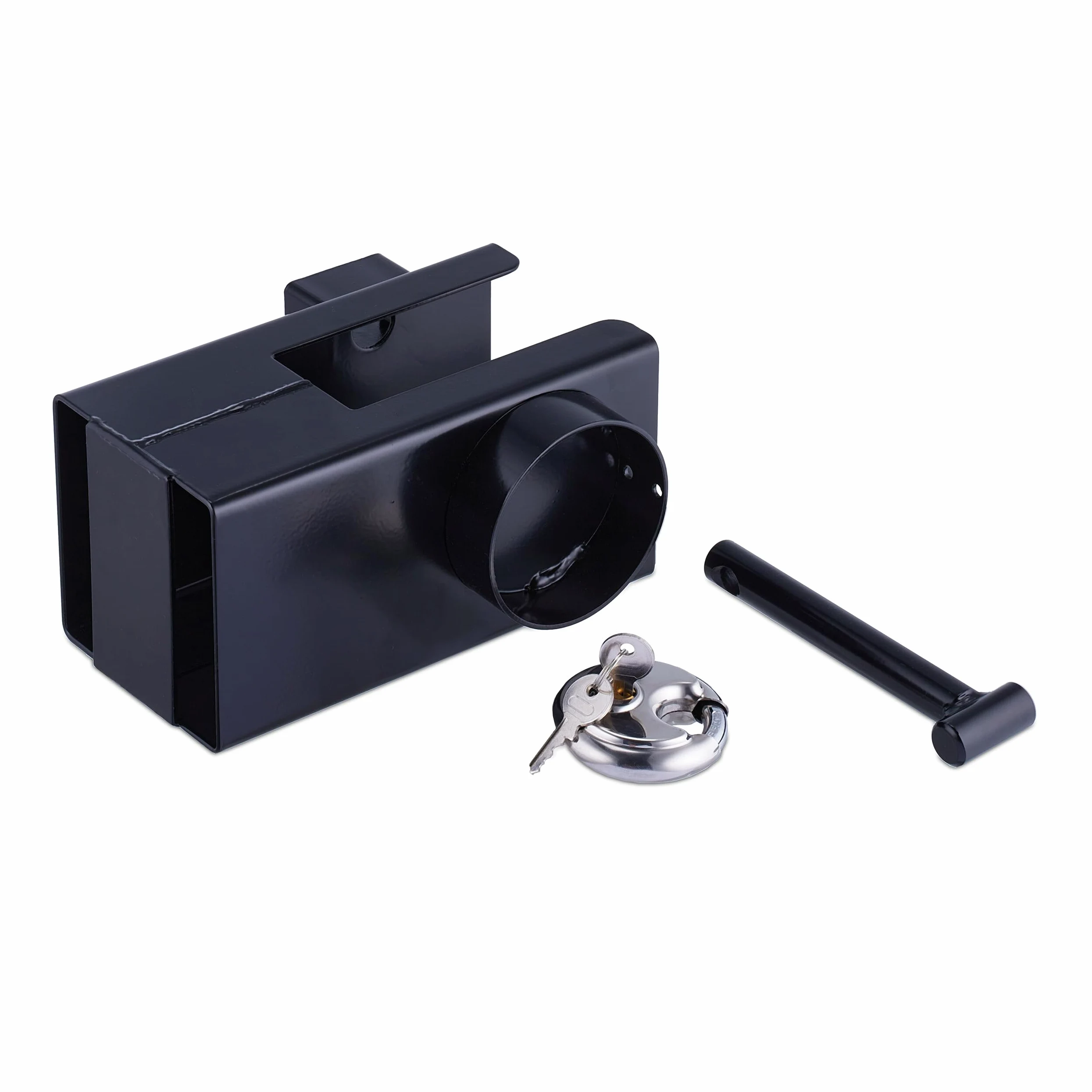 Relaxdays Candado Remolque Cerradura Disco Protección Antirrobo Enganches Comunes 2 Llaves Negro