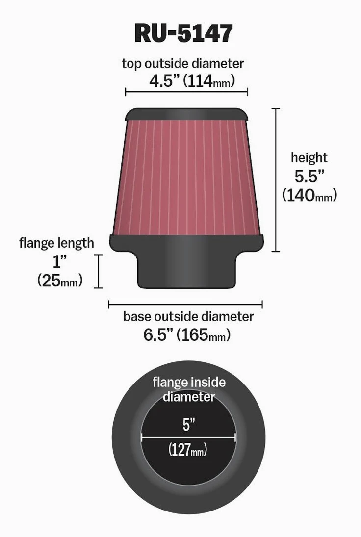 K&N RU-5147 filtro de goma universal Coche y Moto