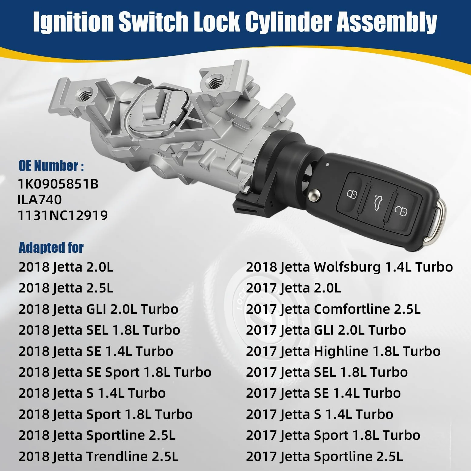 1K0905851B Neiman Interruptor encendido para Golf 5 6 A3 TT Seat Alte Leon | con 2 llaves+1 mando a distancia + 2 pernos Attuatore Serratura Cerradura Encendido1K0905865