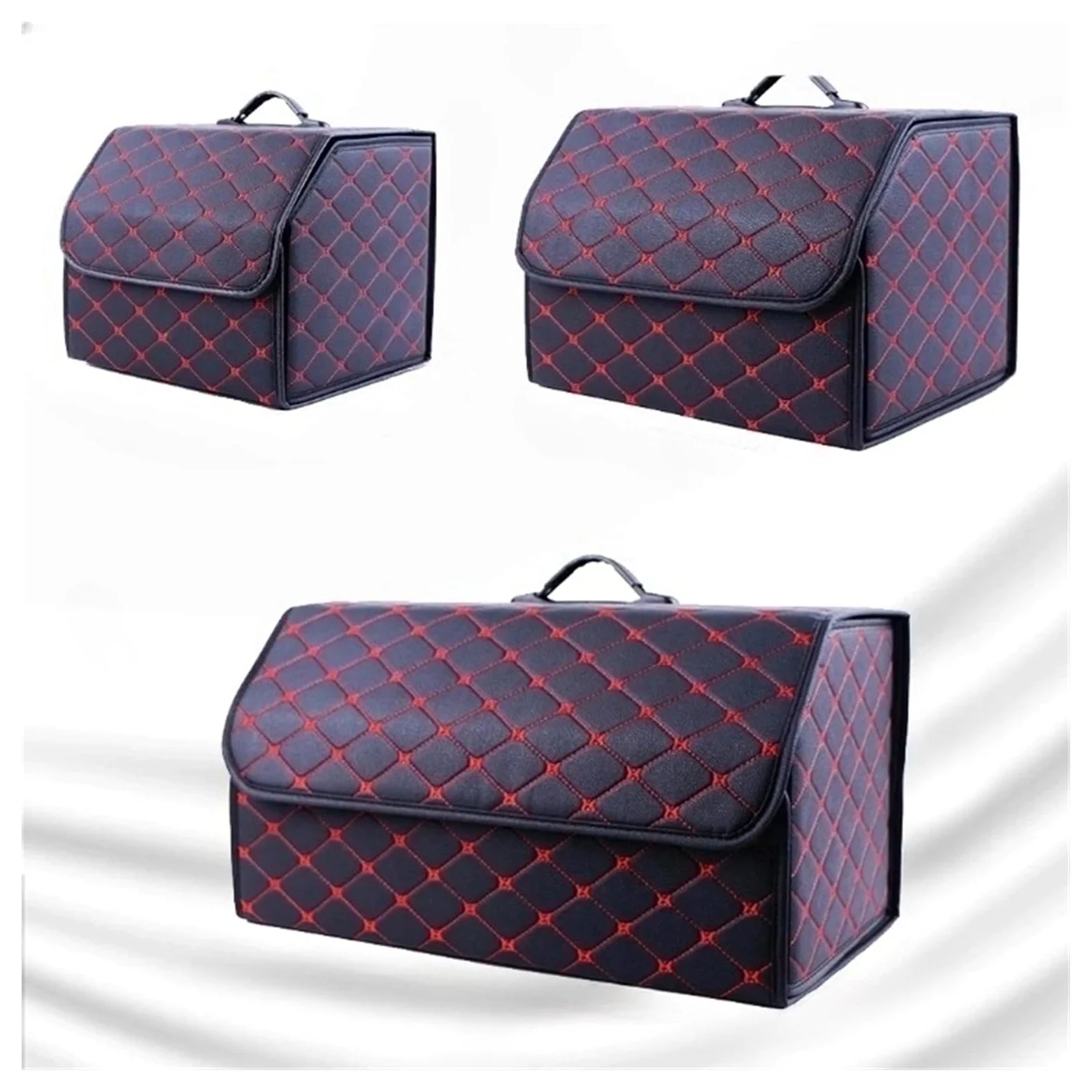 Organizador de maletero de coche con tapa - Caja de almacenamiento plegable grande for SUV, sedán y camioneta | Bolsa organizadora multiusos for auto | Organizador de carga plegable portátil (neg