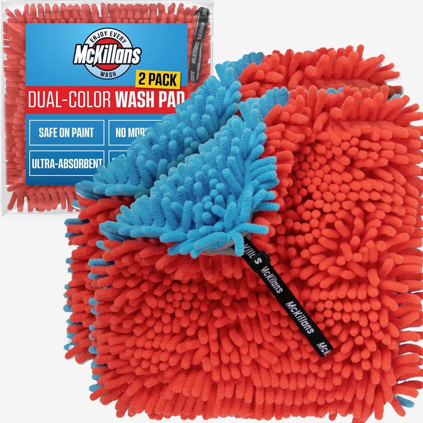 McKillans® Almohadilla de Lavado de Coche de Doble Color, Paquete de 2, sin arañazos, 10 x 10 Pulgadas, Correa de muñeca, Esponja de Microfibra de felpilla Suave, Almohadilla de Lavado de Coche