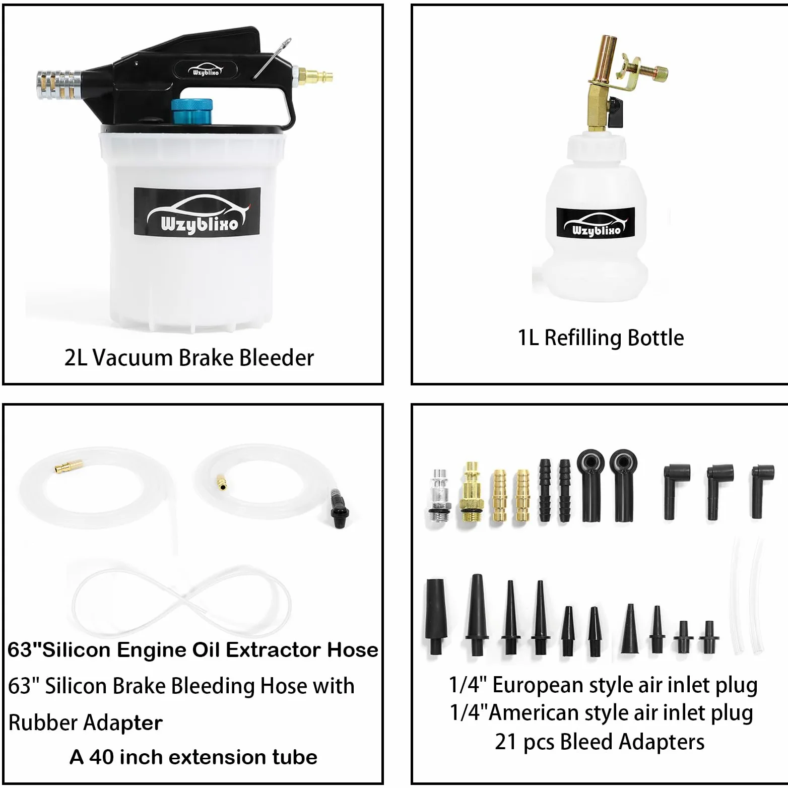 Kit de purga de frenos al vacío de 2 L con extractor de líquido de frenos y botella de repuesto de 1 L con adaptadores