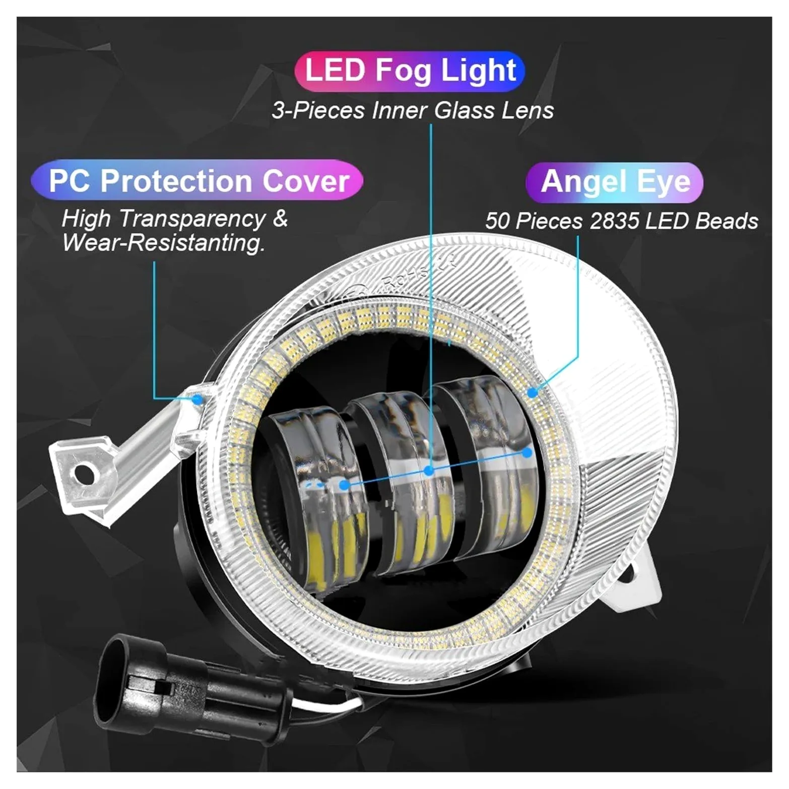 SANCAK Para VW Para Touran (1T1, 1T2) 2003-2010 Derecha + Izquierda Canbus Angel Eye LED Luz Antiniebla DRL Lámpara Circulación Diurna 1 Par Antiniebla Delantero(4With Angel Eye)