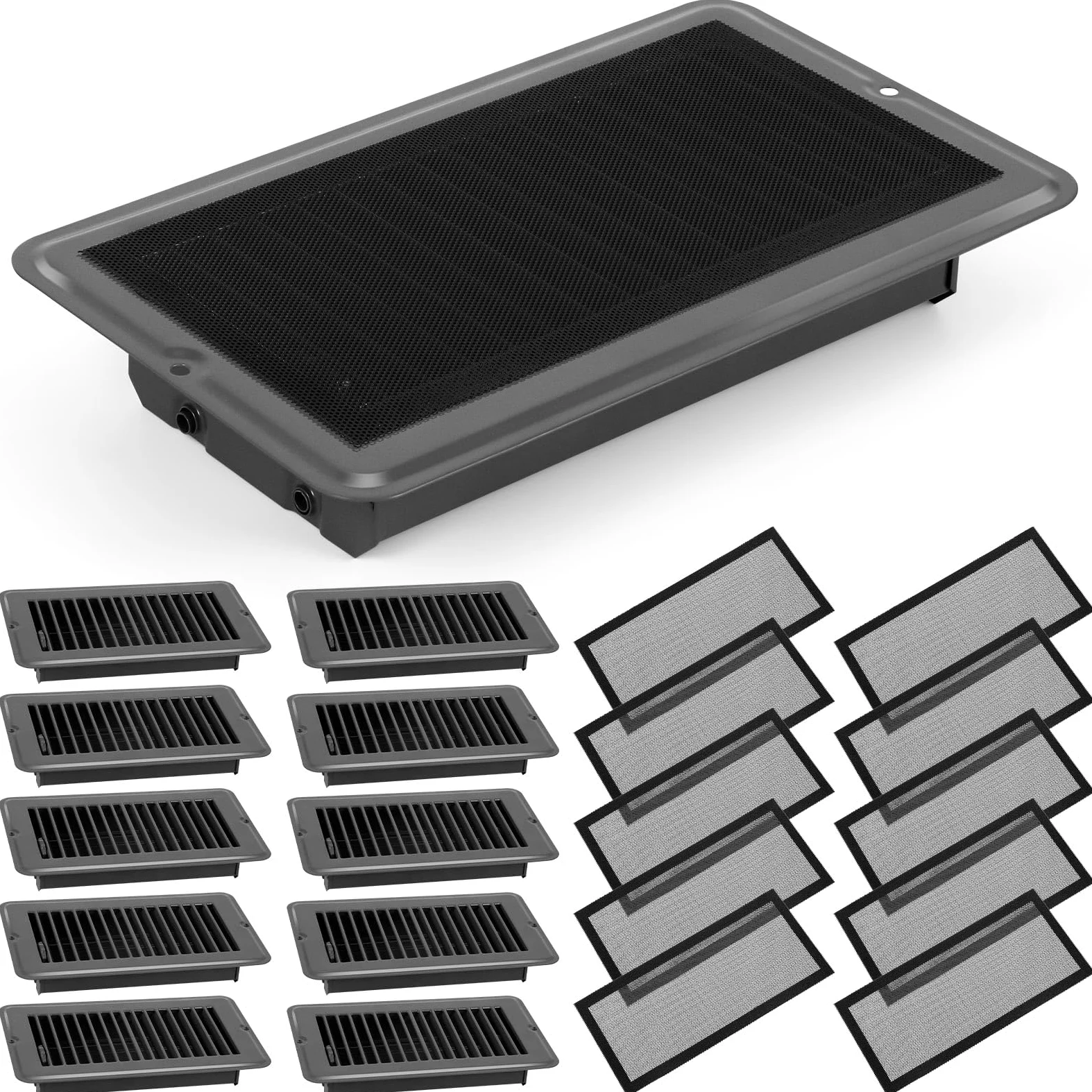 VIHOSE 20 rejillas de ventilación de suelo RV de 4 x 8 pulgadas con cubierta magnética para pantalla, juego de 10 cubiertas de ventilación de acero resistente con amortiguador y registro, 10 filtros