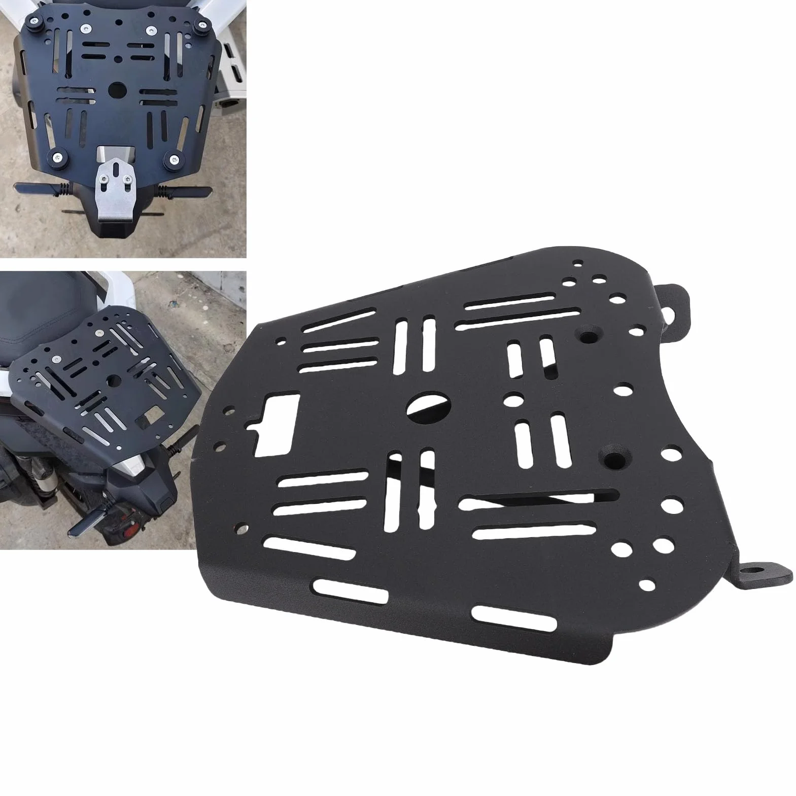 Yctze Caja Placa Base Soporte de Motocicleta Rejilla de Equipaje de Montaje en de Acero de Acero Desmontable de Carbono Inferior para Zontes 368g 501g con Acabado Negro