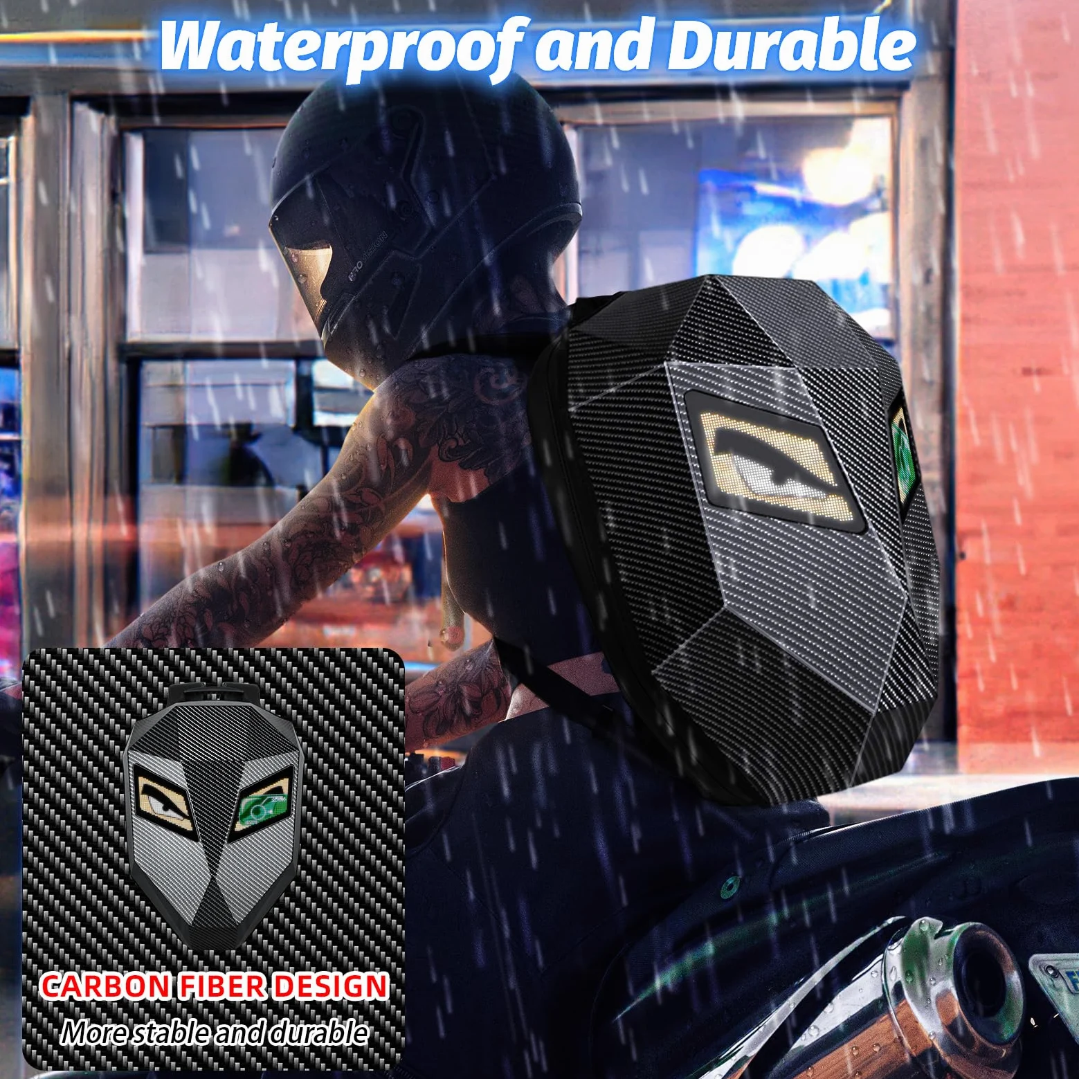 Mochila LED Knight de 19 pulgadas para Motocicleta para Hombres, Mochila de Conducción de Carcasa Rígida, Bolsa para Portátil de Motocicleta Impermeable, Pantalla Programable DIY a Todo Color y